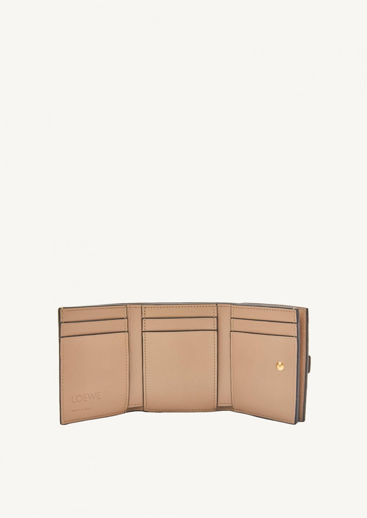 Celine Beige Grained Leather Trifold Compact Wallet