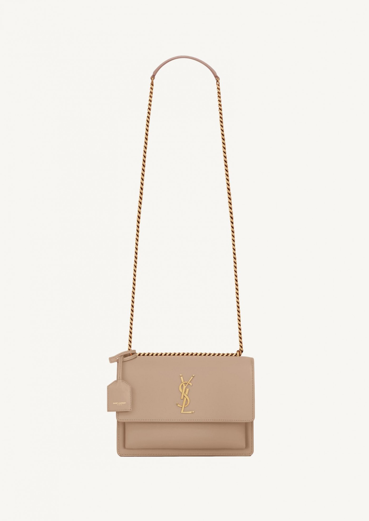 Saint Laurent Beige Leather Cassandra Flap Clutch