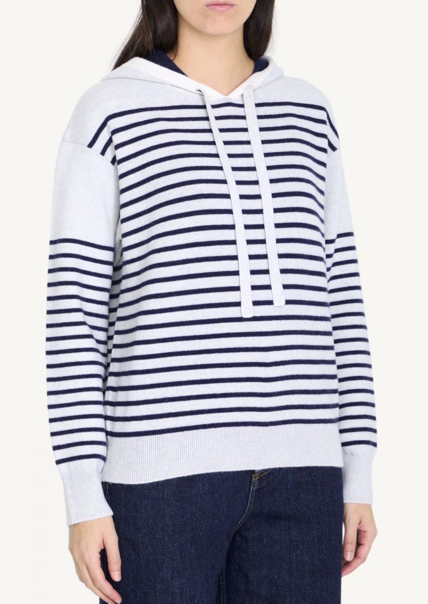 Striped wool hoodie white/navy