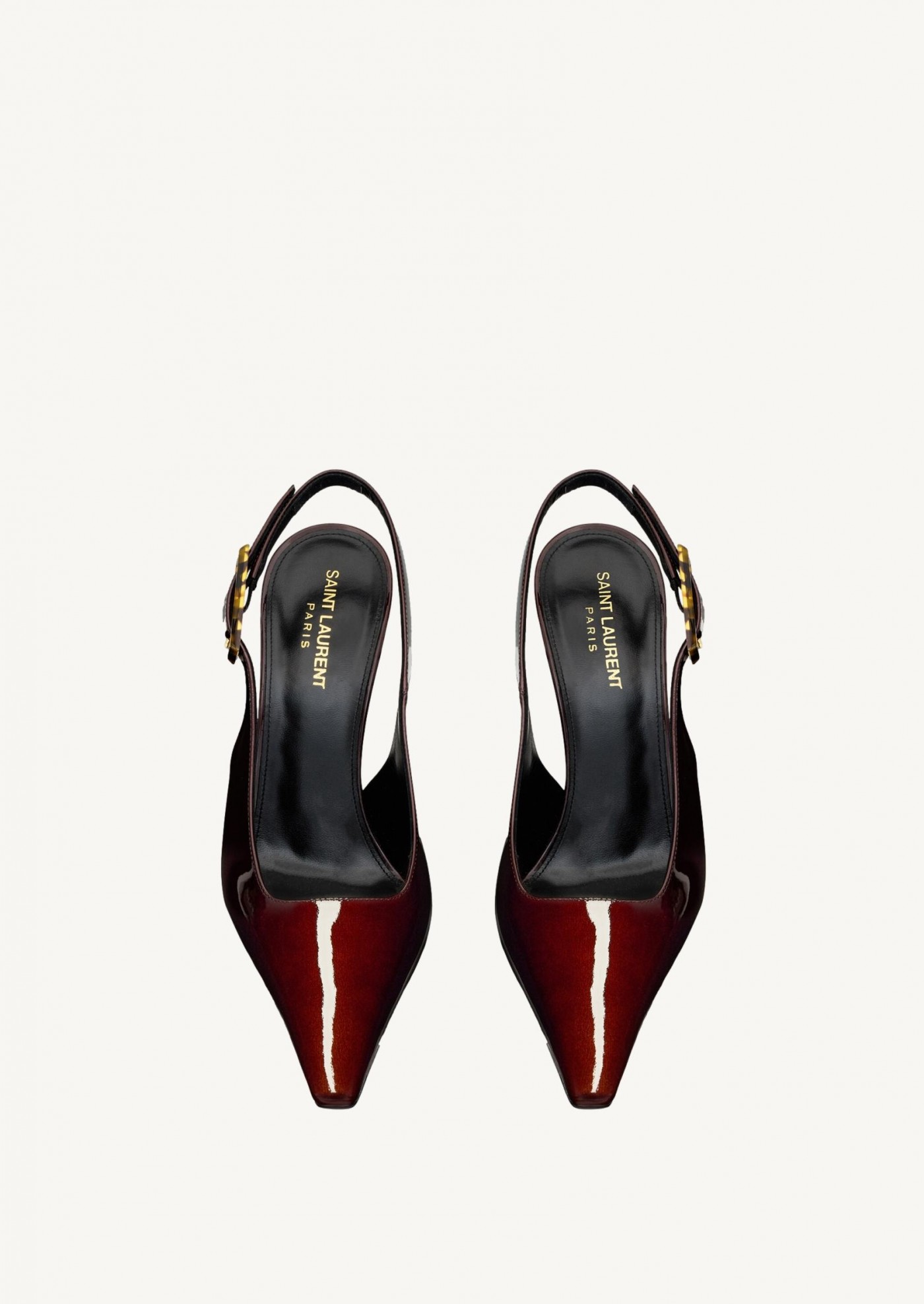 Dune slingbacks in glacé brown patent leather