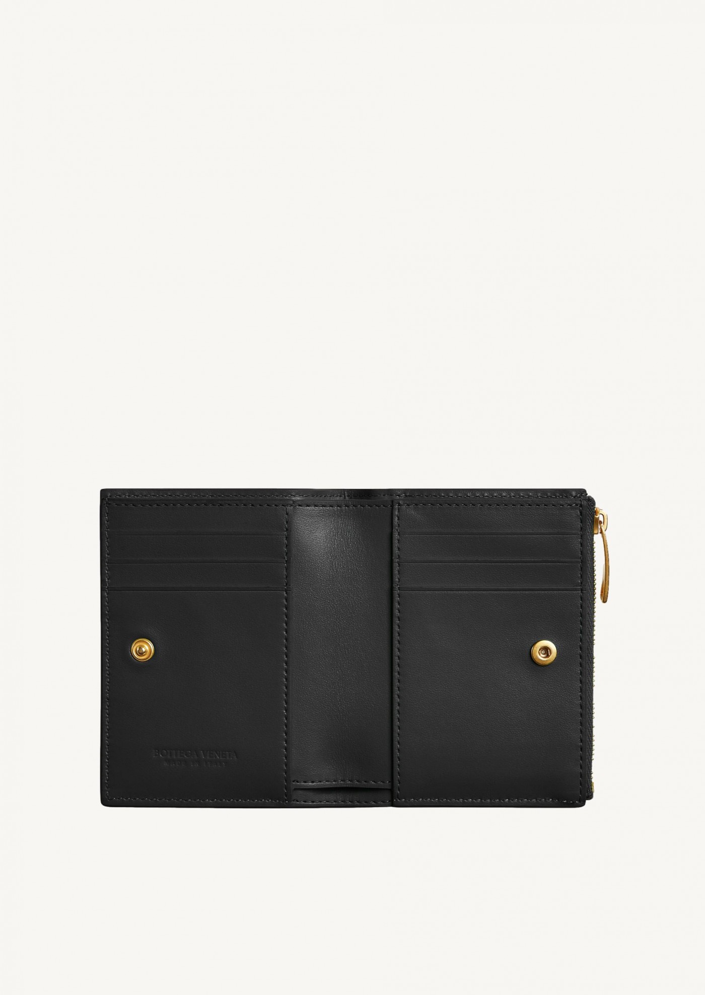 Small Intrecciato Bi-Fold Zip Wallet black