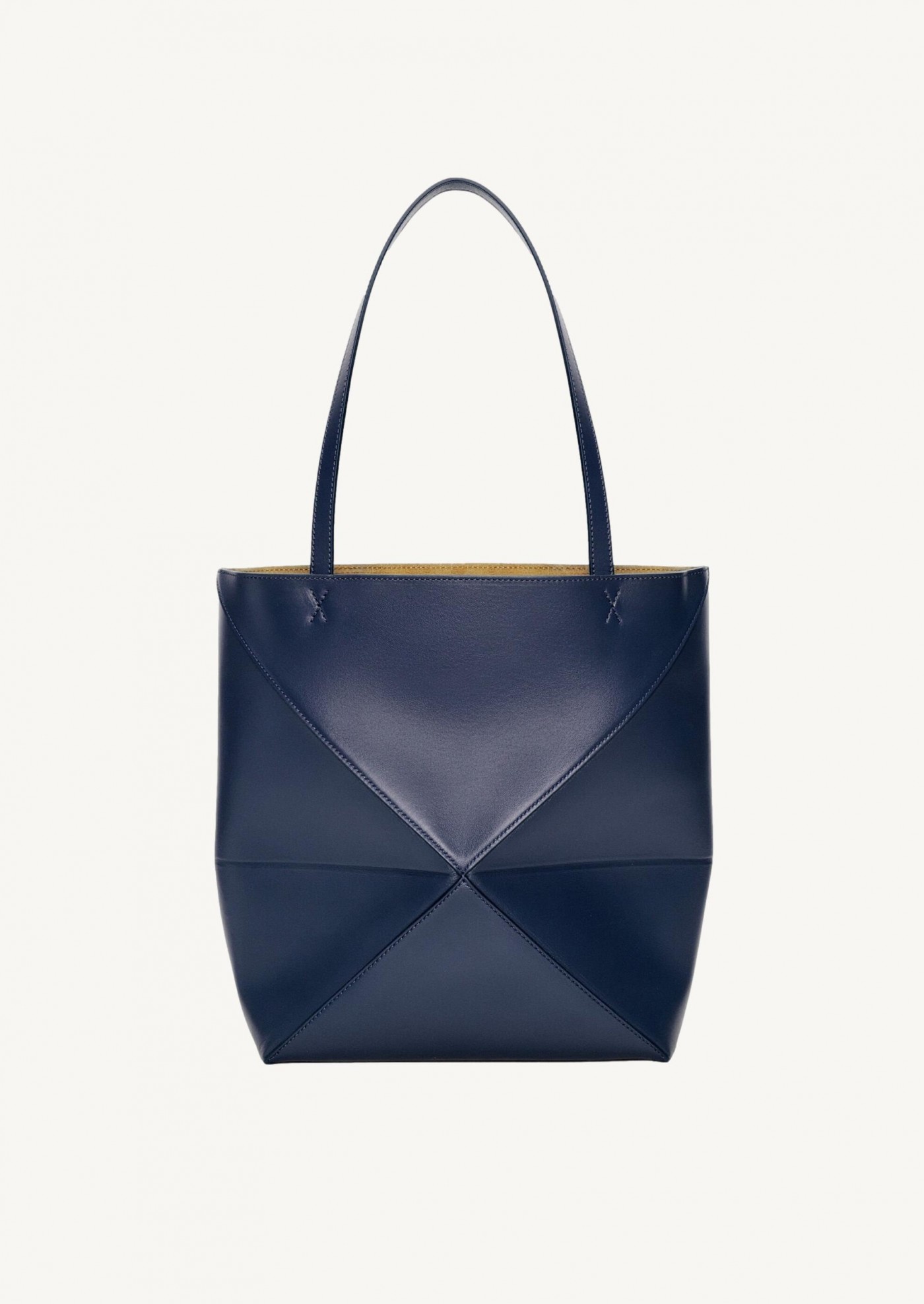 Puzzle Fold Tote in glossy blue abyss calfskin