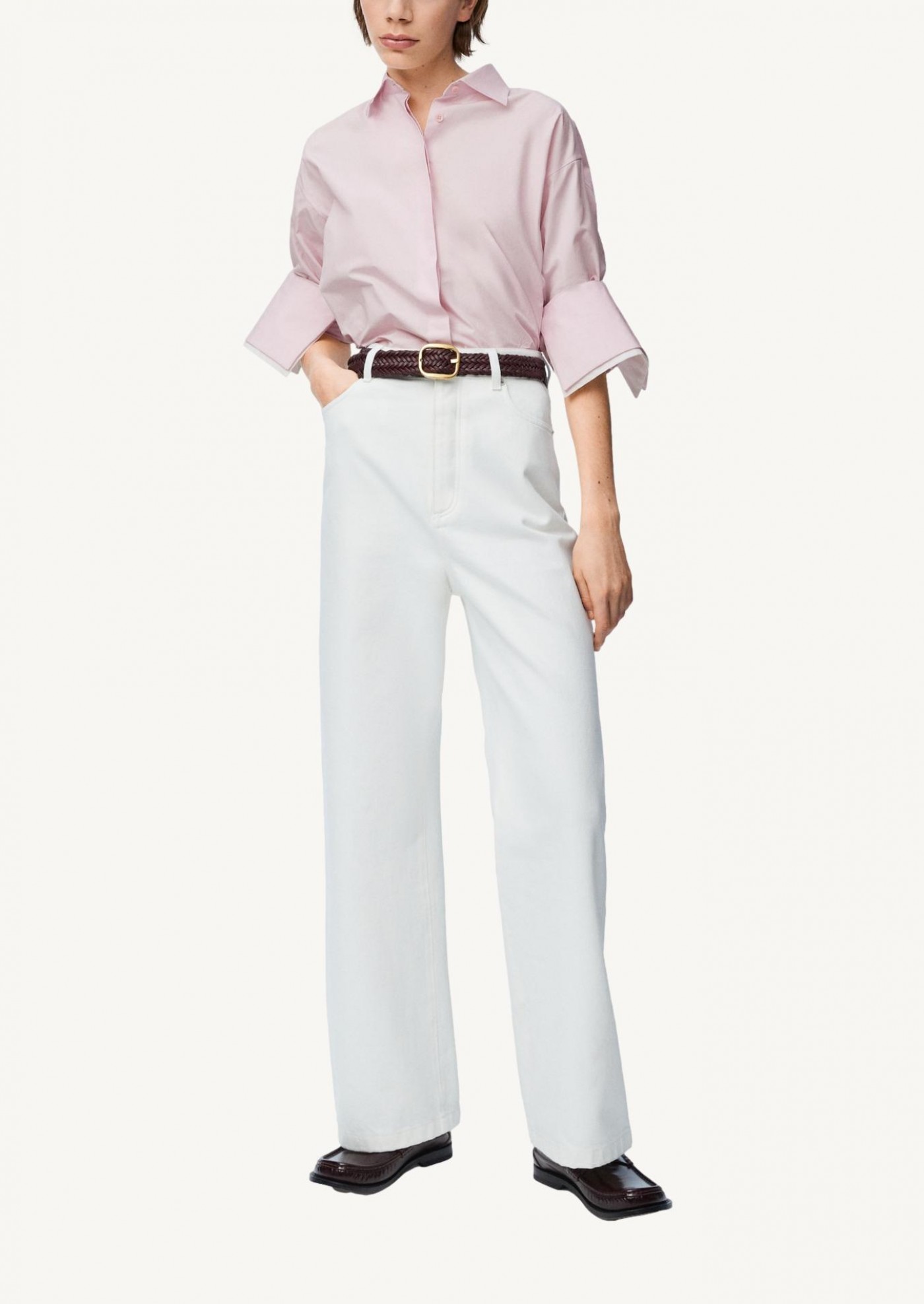 Pink cotton fold-over shirt