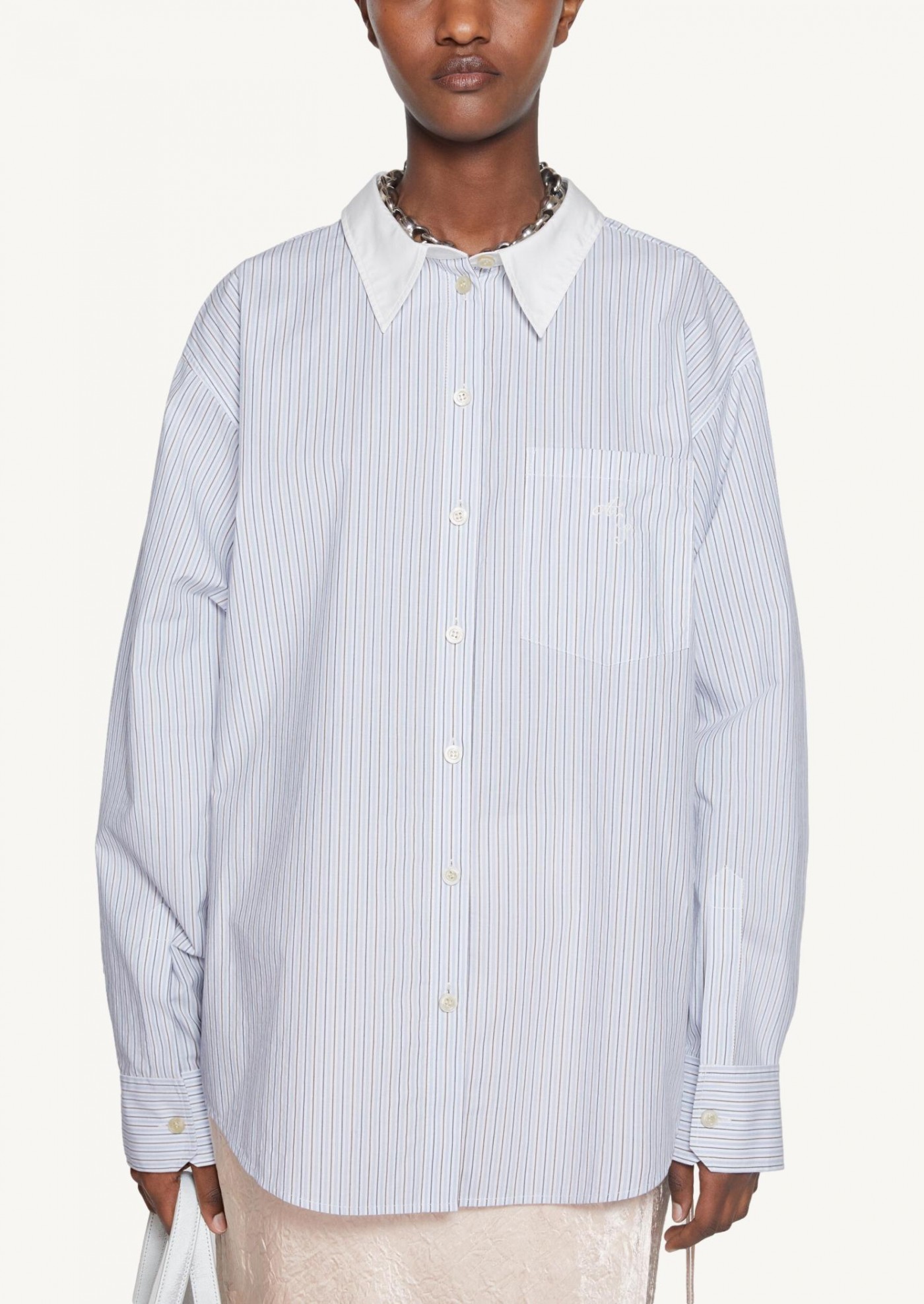 Stripe button up shirt dusty blue/cold brown