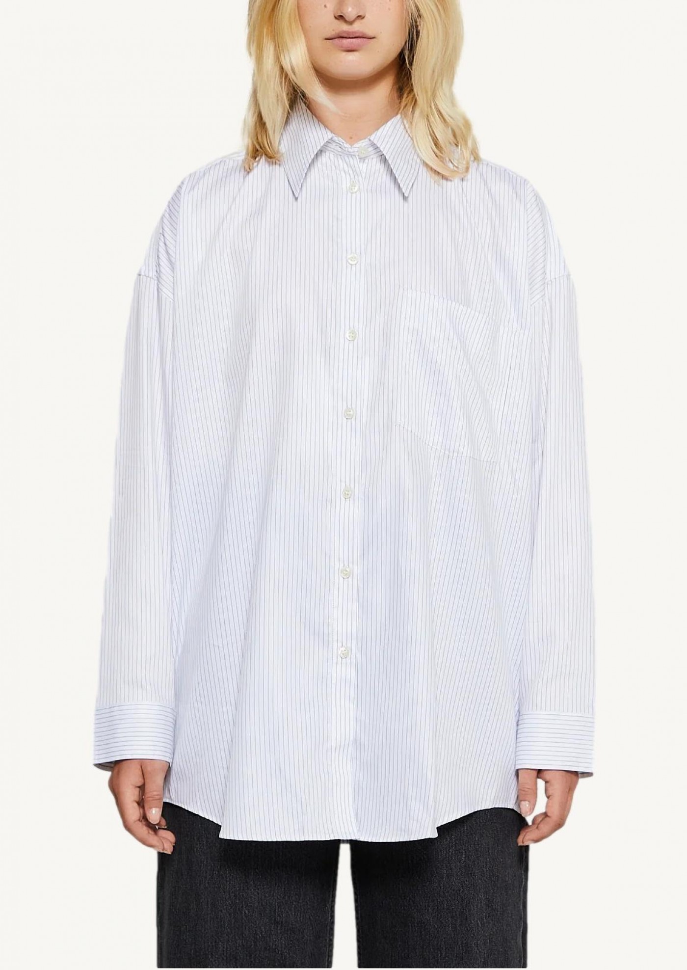 Striped button-up shirt in white and blue