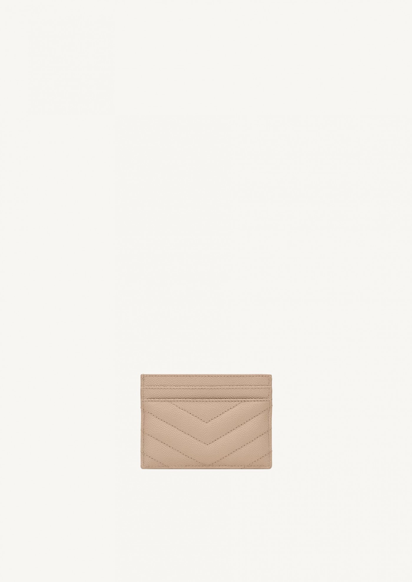 Cassandre matelassé porte-cartes en cuir grain de poudre beige