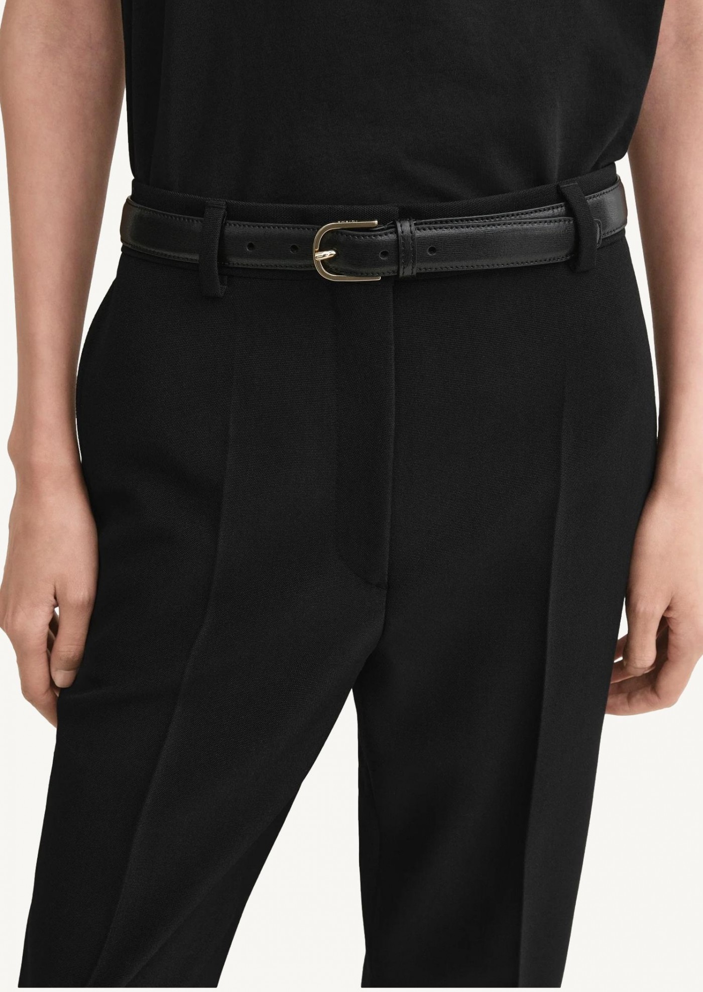 Slim trouser leather belt black