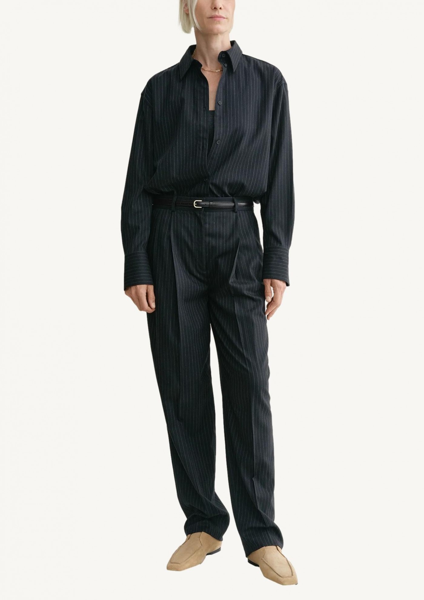 Tailored pinstriped trousers navy