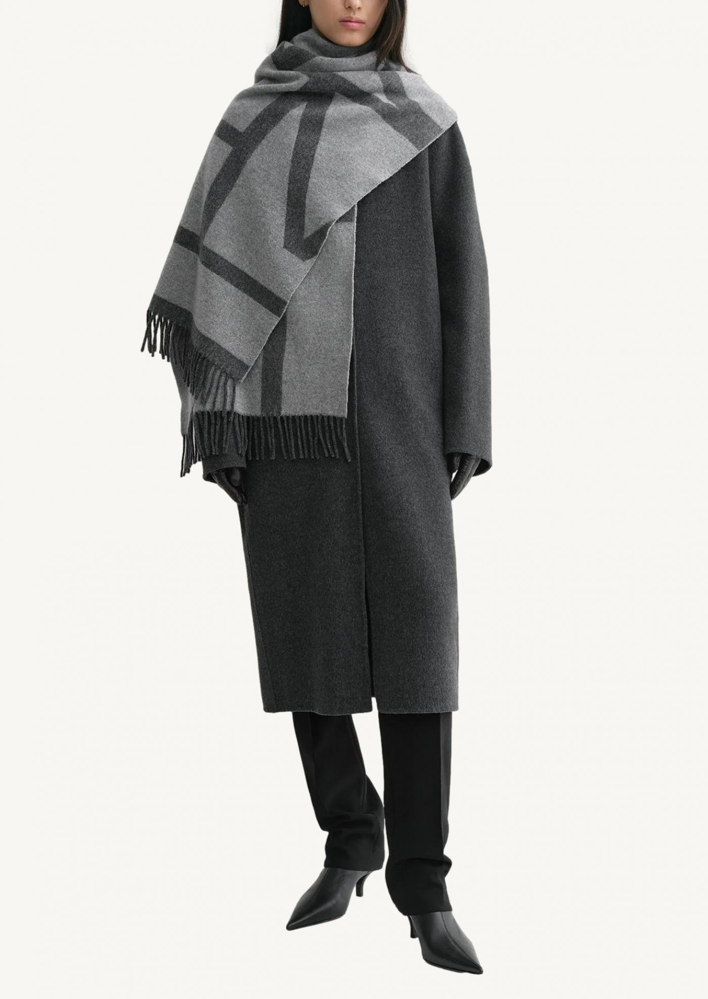 Monogram jacquard wool scarf dark grey mélange