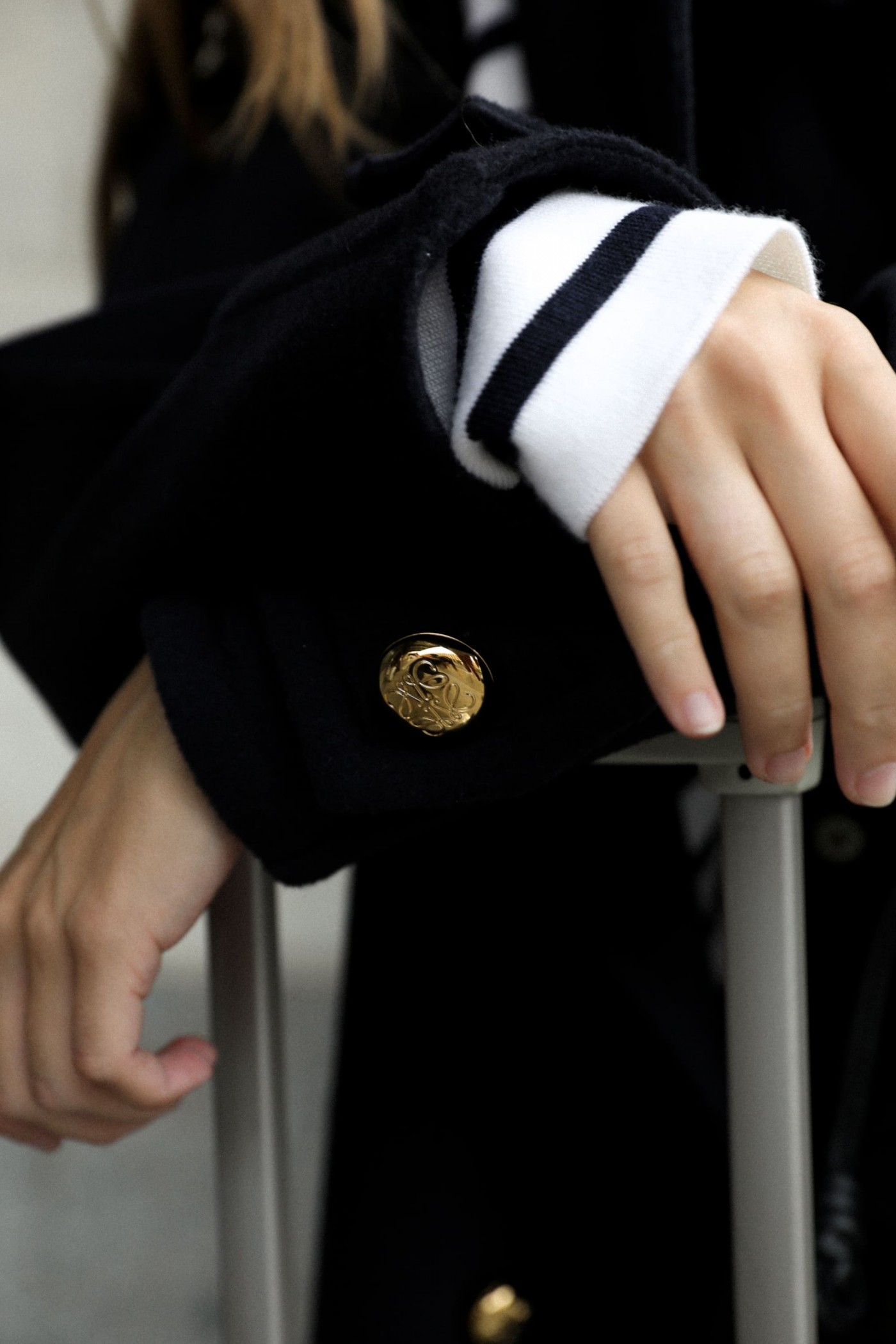 Pebble pea jacket in navy blue wool