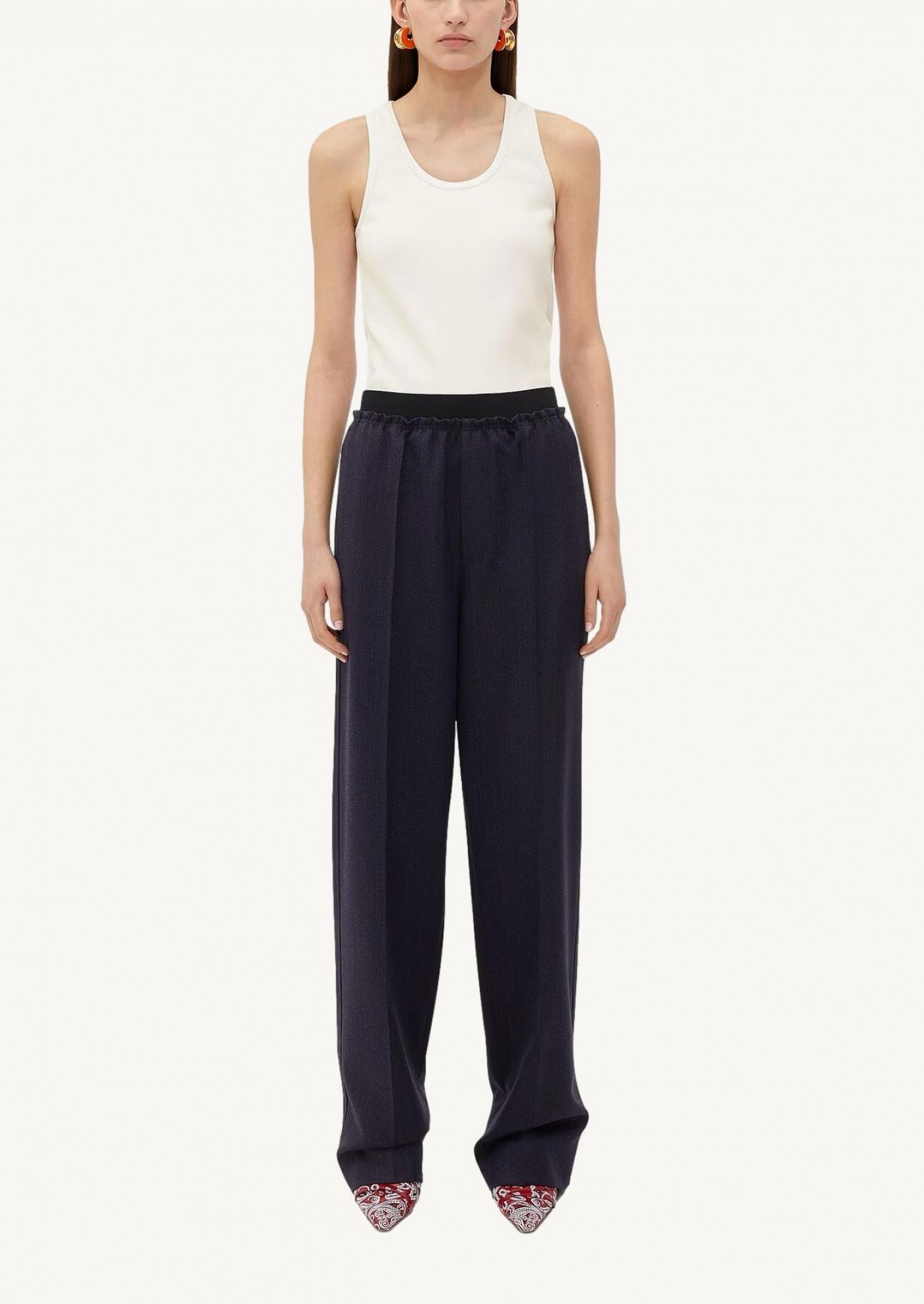 Pantalon en laine rayé bleu