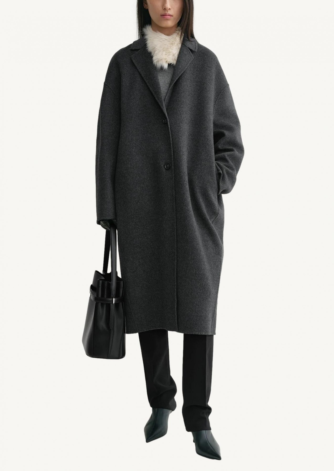 Doublé cocoon coat charcoal melange