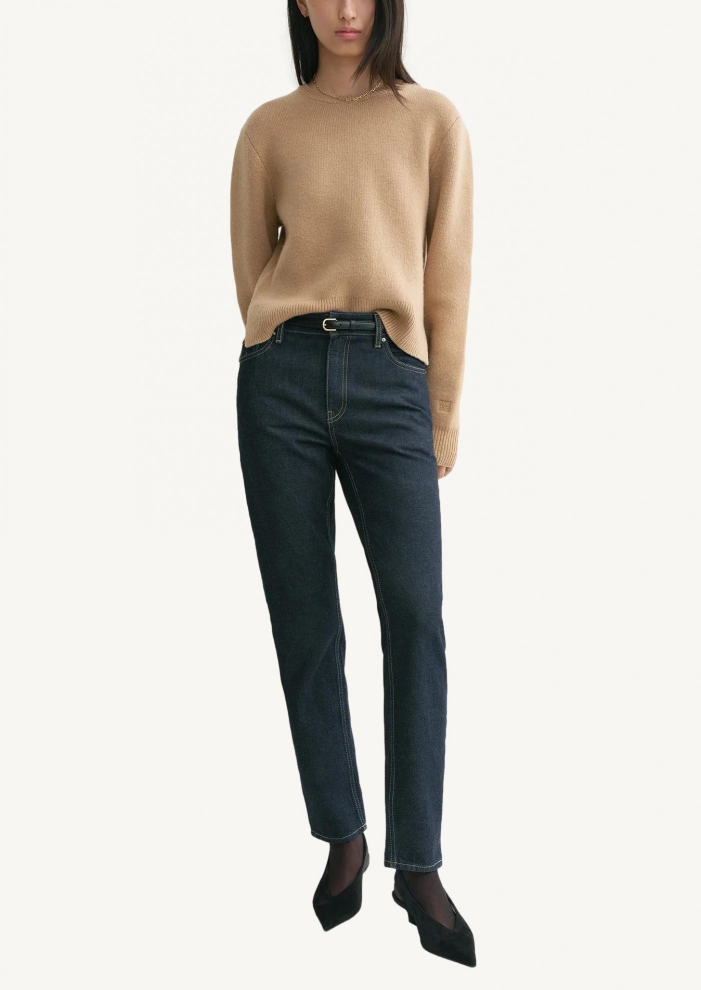 Cropped crew-neck knit camel