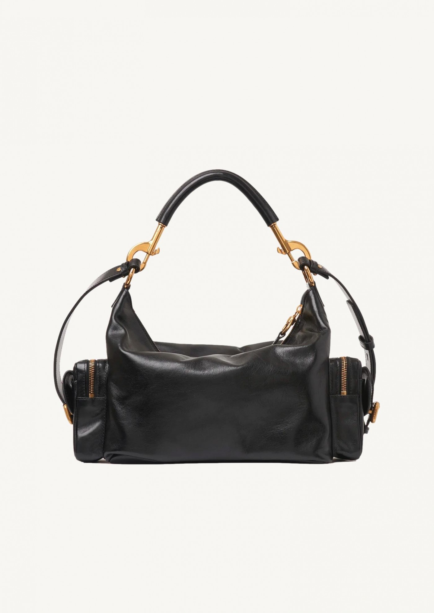 Sac camera bag en cuir brillant noir