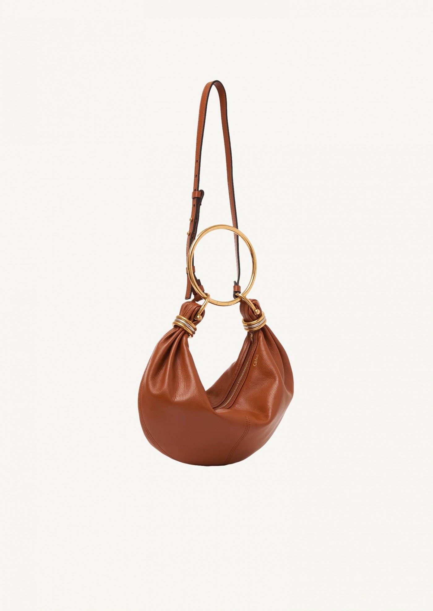 Petit sac hobo bracelet bag en cuir grainé marron