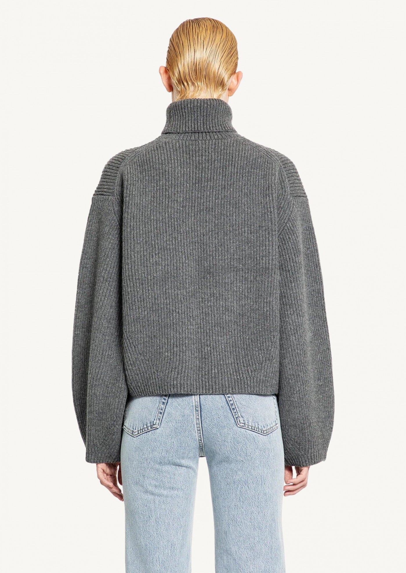 Grey stand-up collar sweater