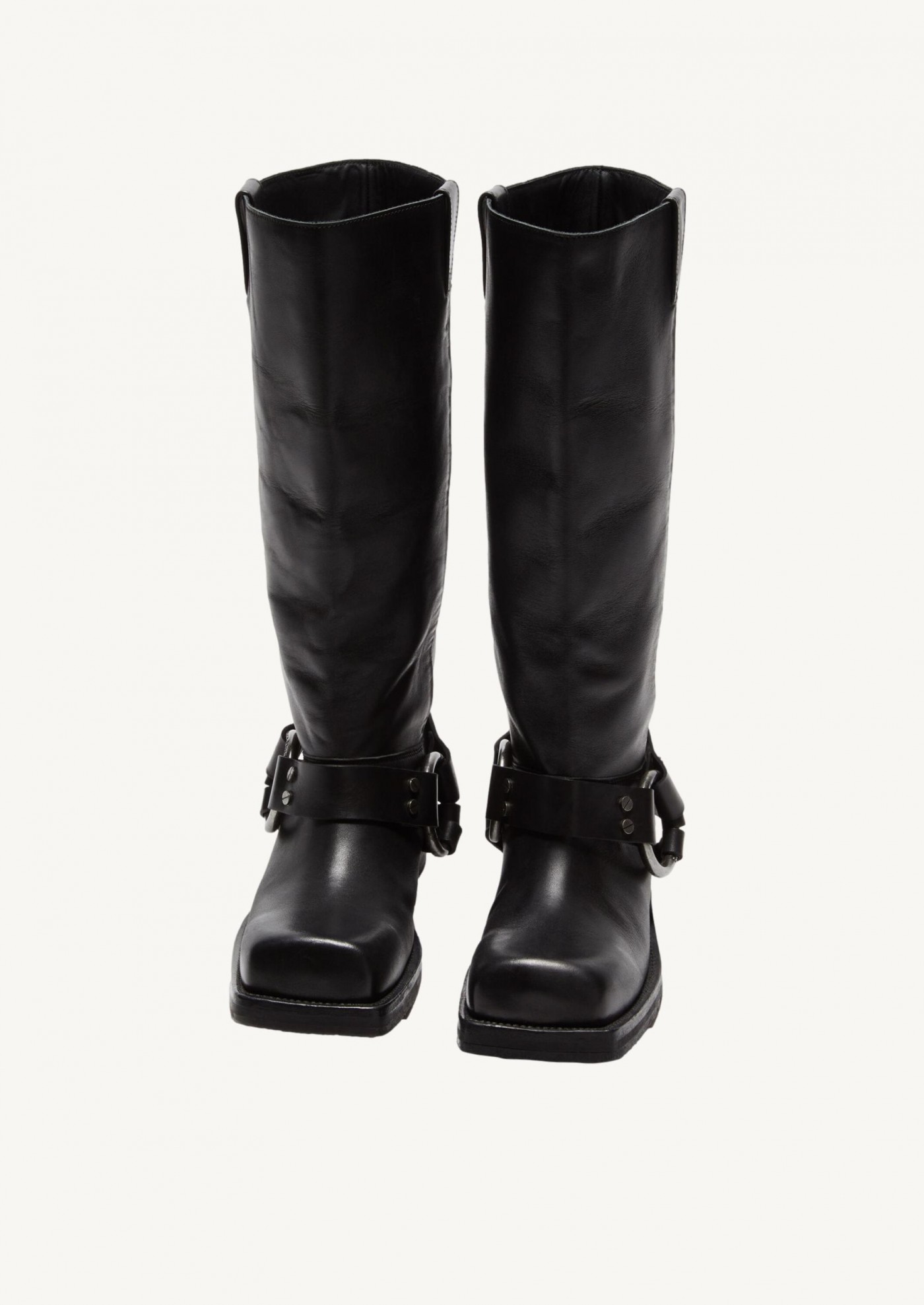 Black buckle leather boots