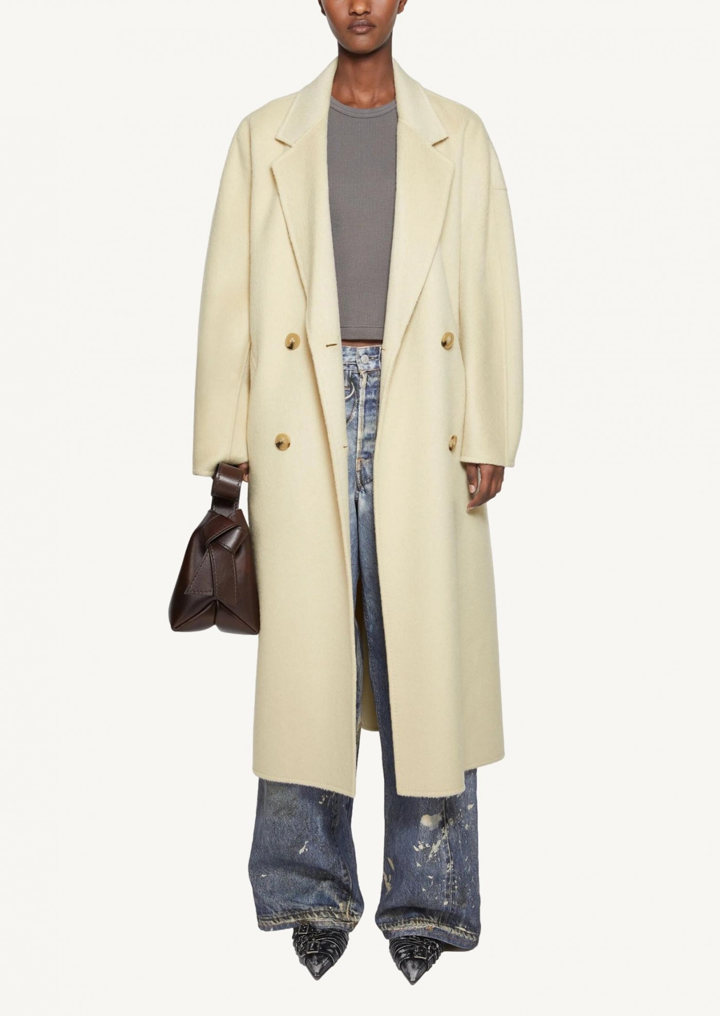 Beige double-breasted wool coat