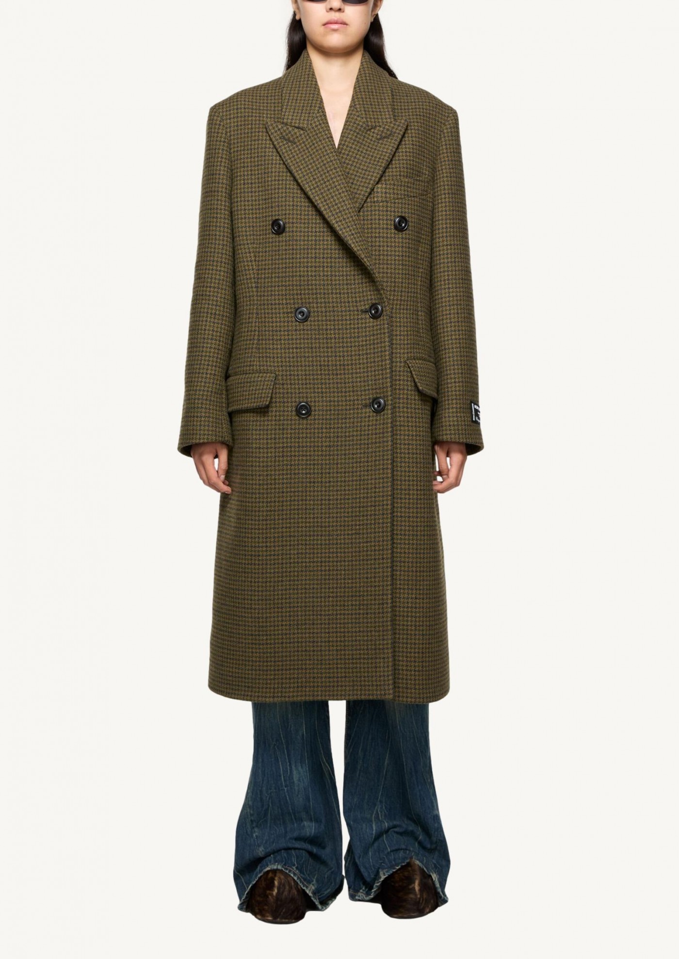 Khaki double-breasted wool coat