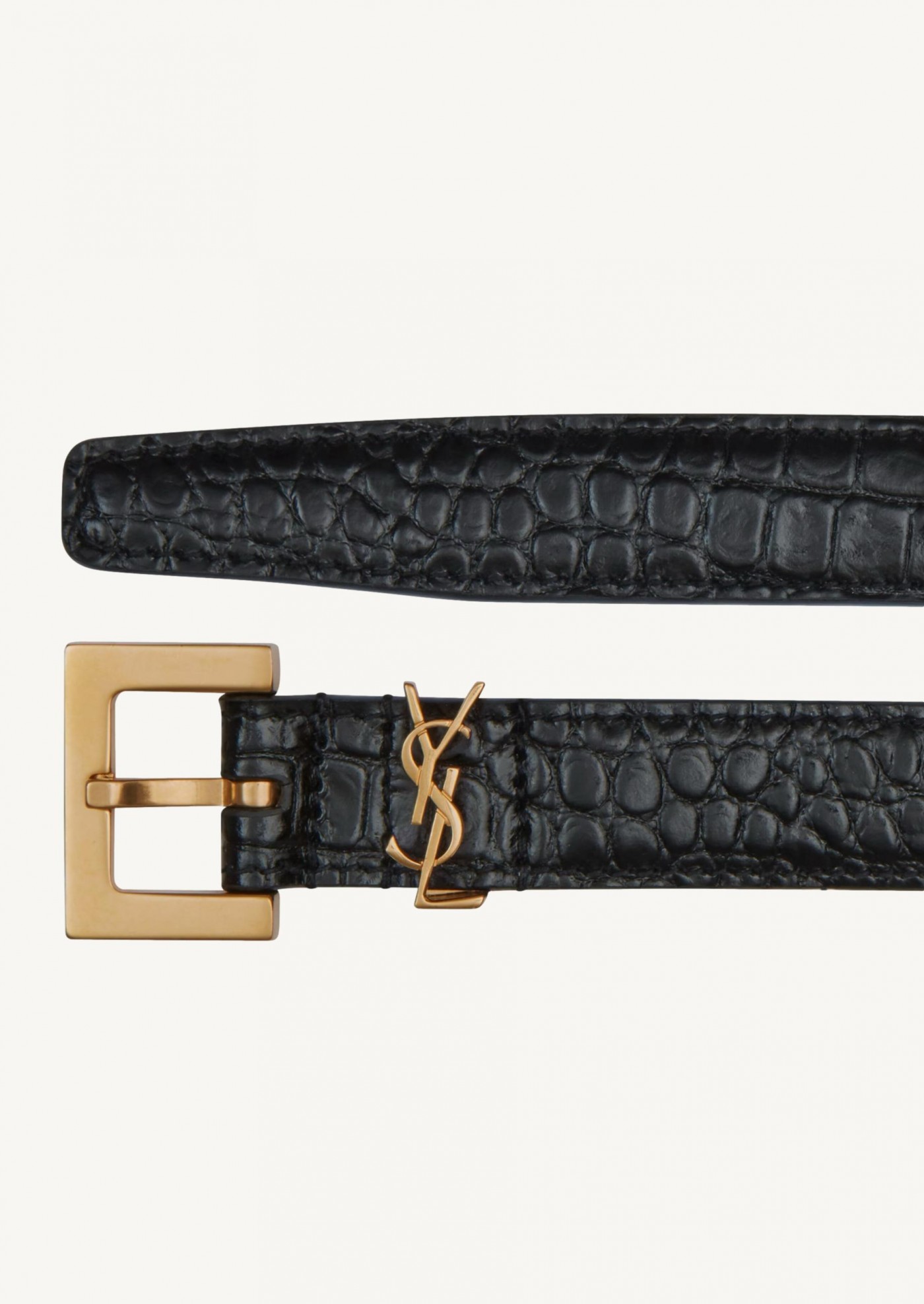 Fine cassandre belt in black gold crocodile-embossed leather