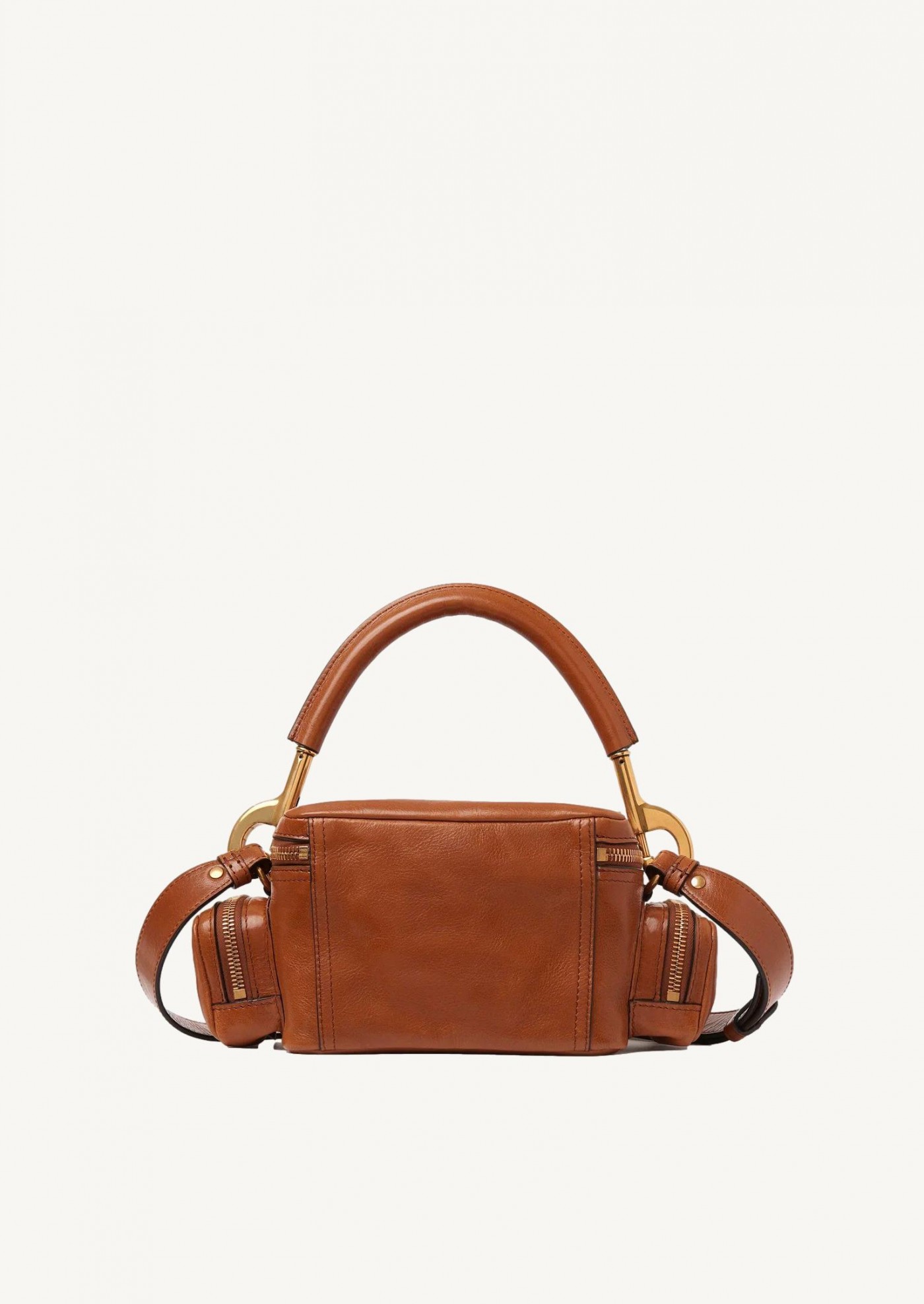 Small camera bag in shiny brown leather