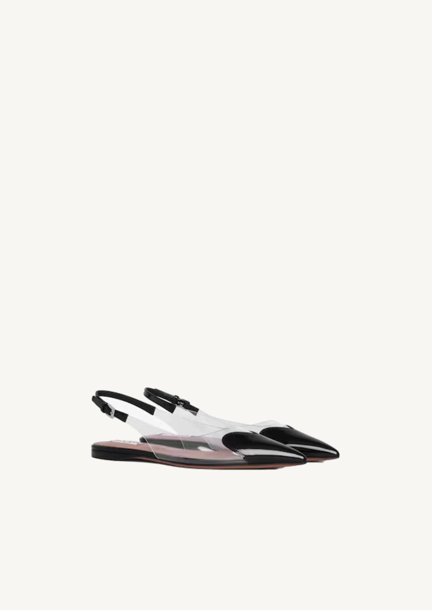 Slingbacks plates le cœur en cuir verni noir