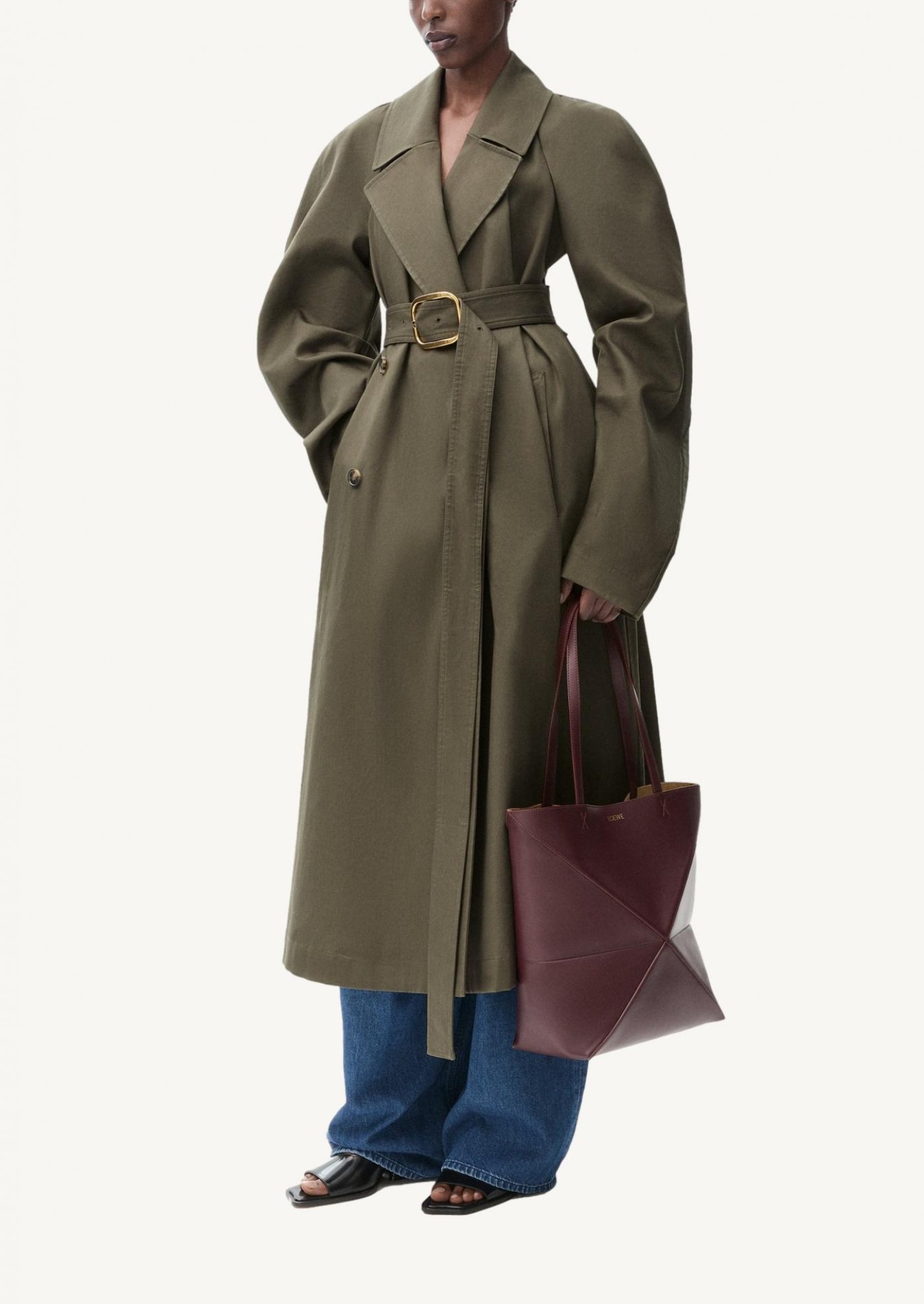 Loden green cotton trench coat