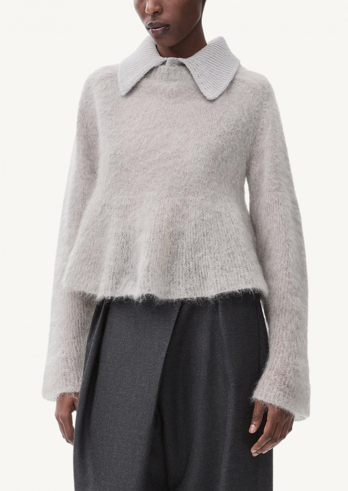 Polo sweater in grey mohair blend