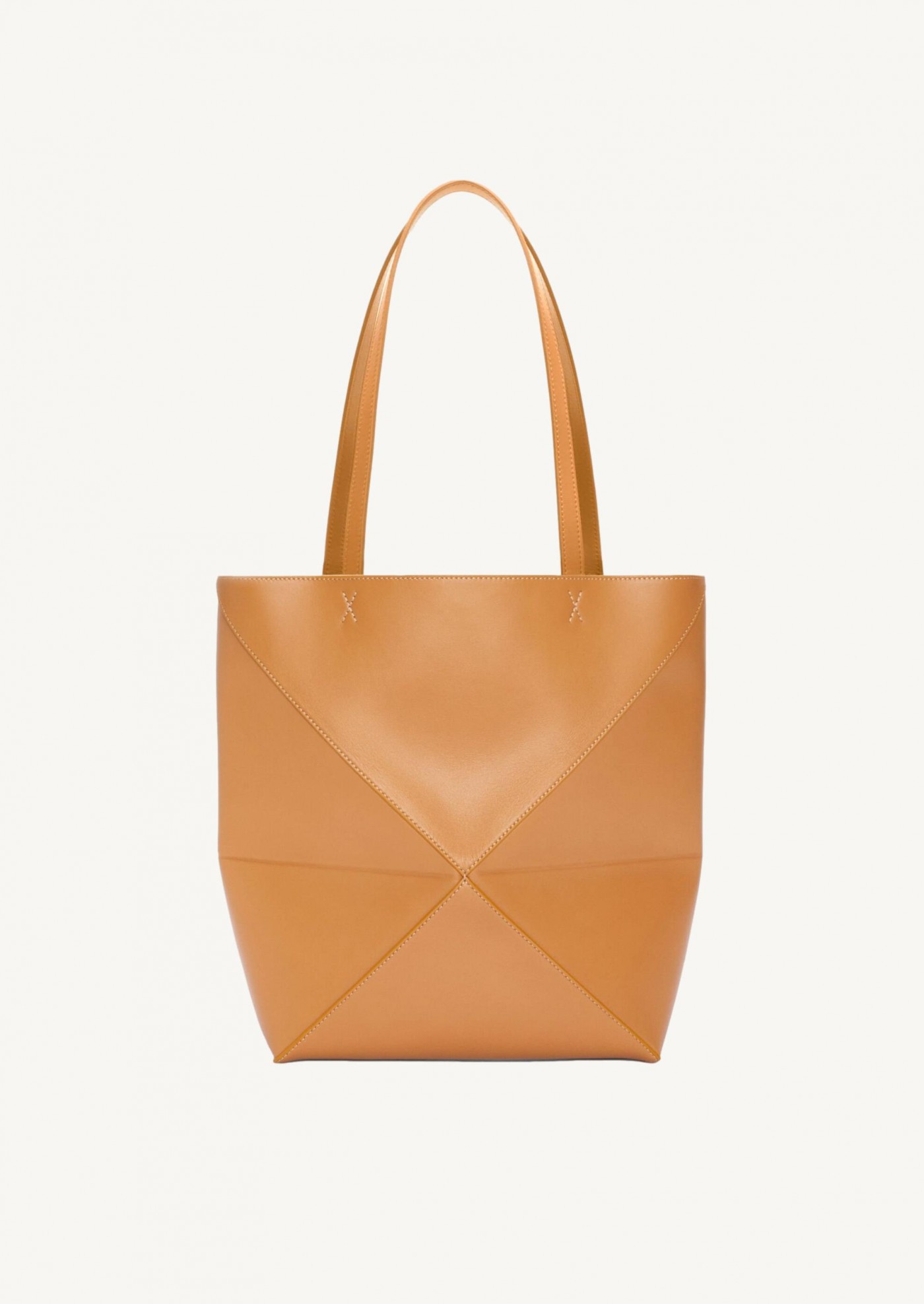 Puzzle Fold Tote moyen en cuir de veau brillant desert