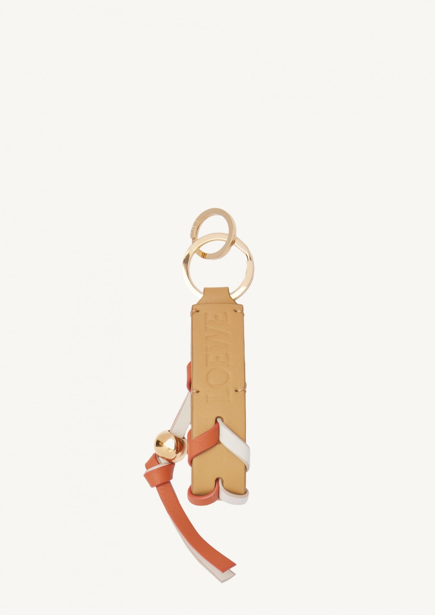 Braided key ring in classic soft white/orange maple calf leather