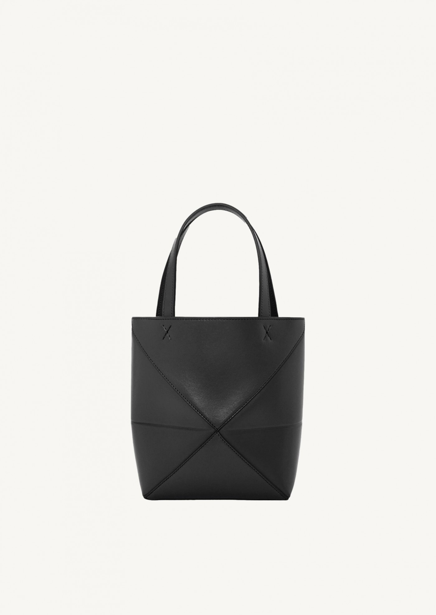 Mini Puzzle Fold Tote en cuir de veau brillant noir