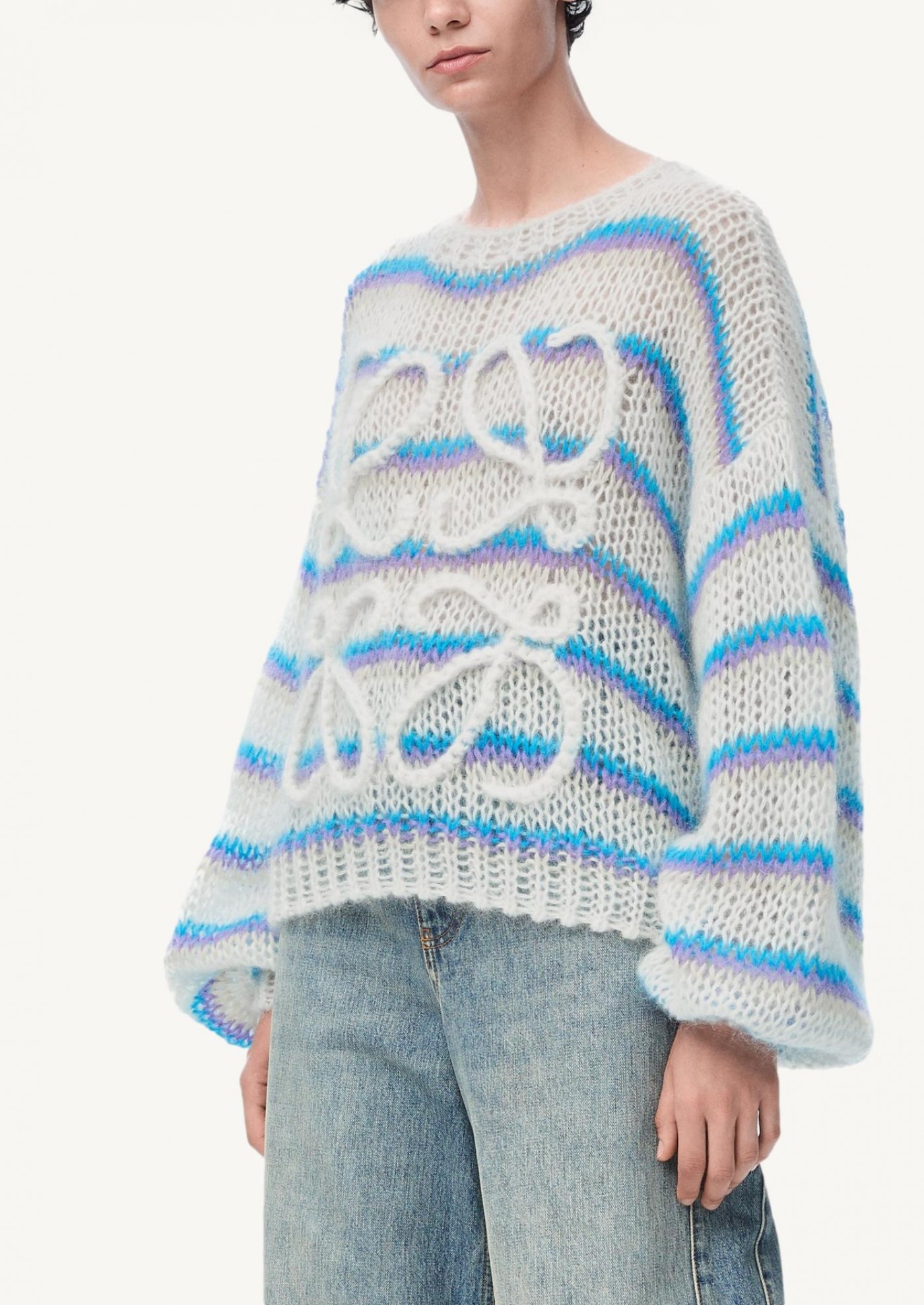 Anagram sweater in white multicolored mohair blend