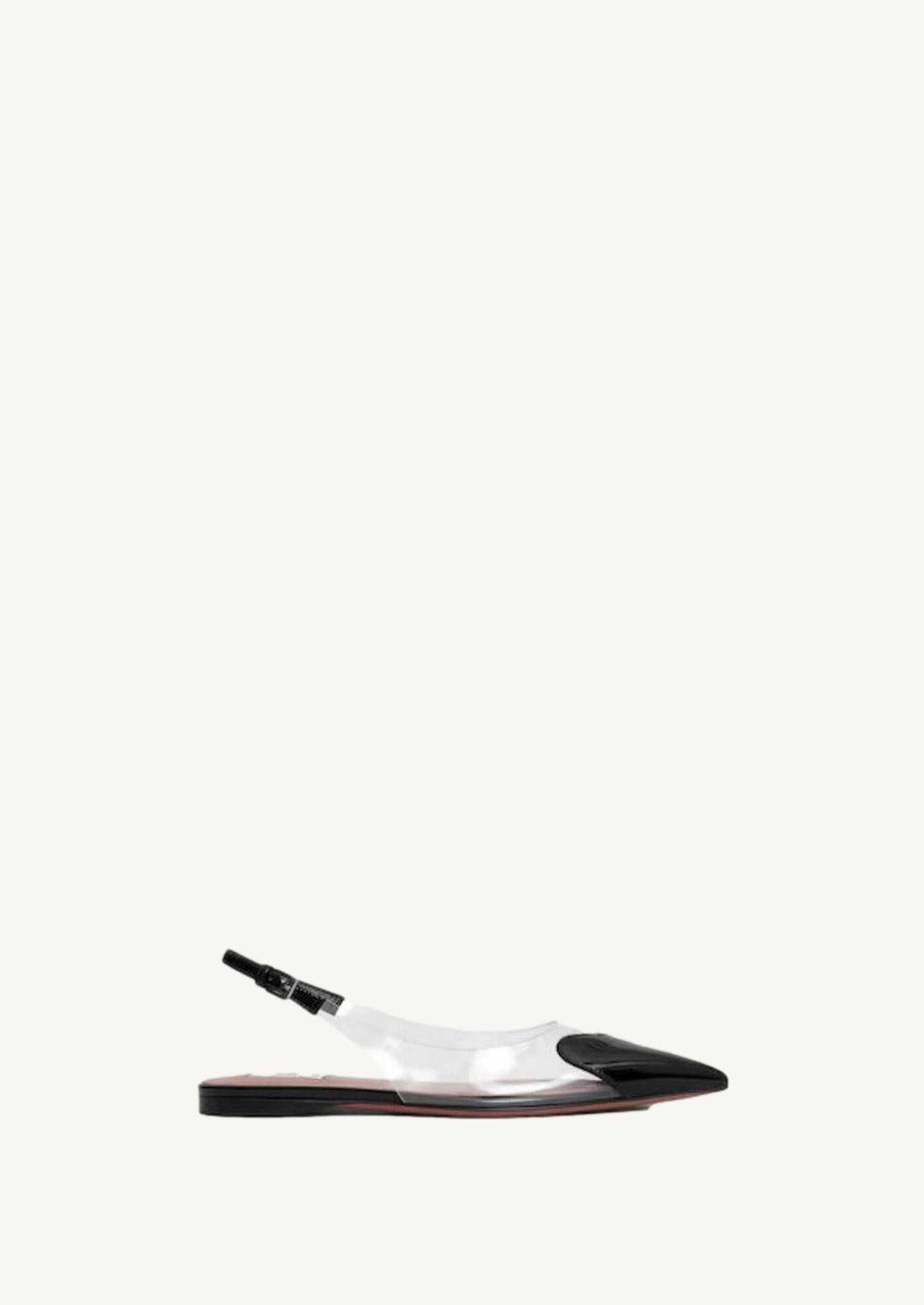 Slingbacks plates le cœur en cuir verni noir