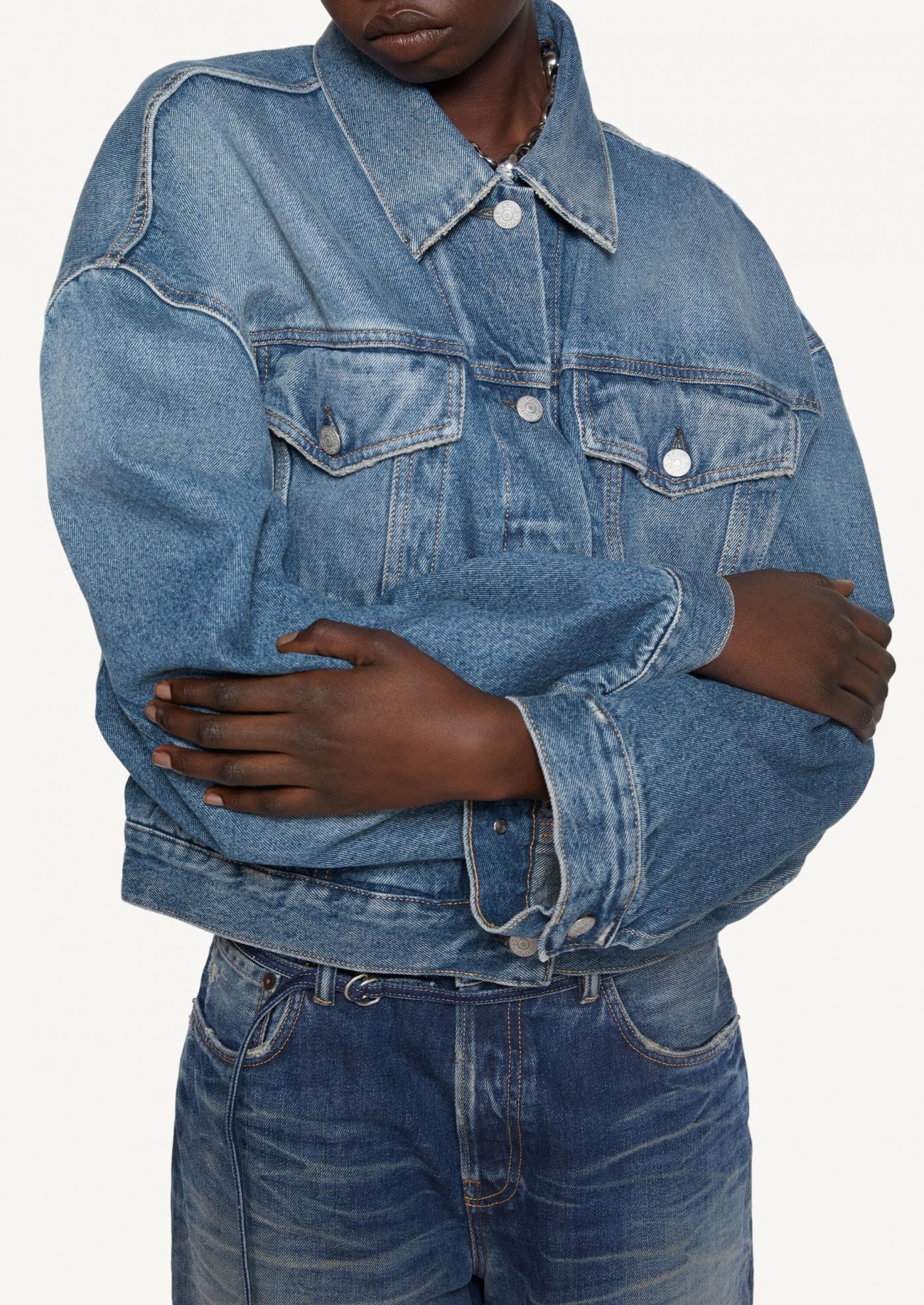 Blue cropped denim jacket