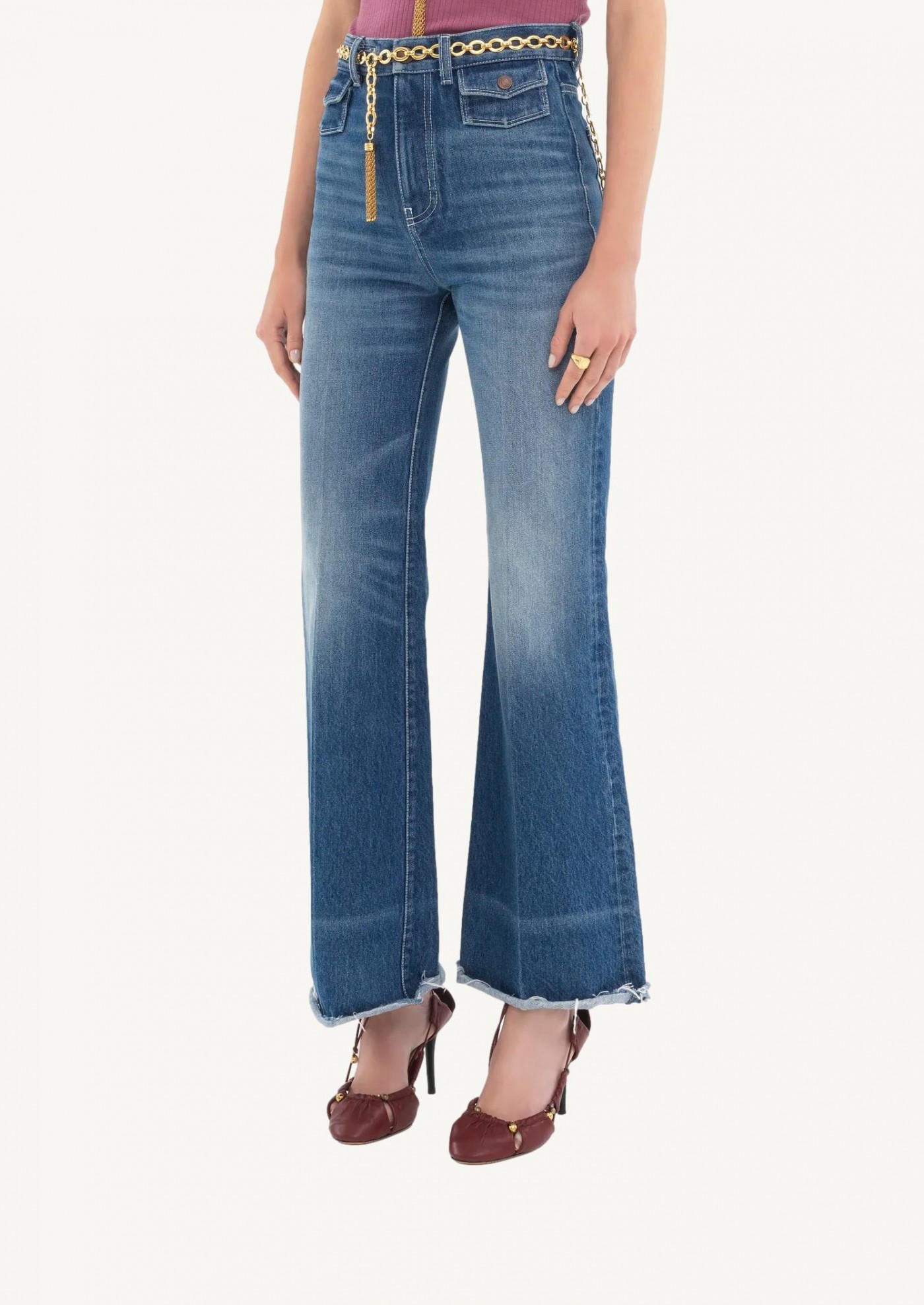 High-waisted flared denim jeans