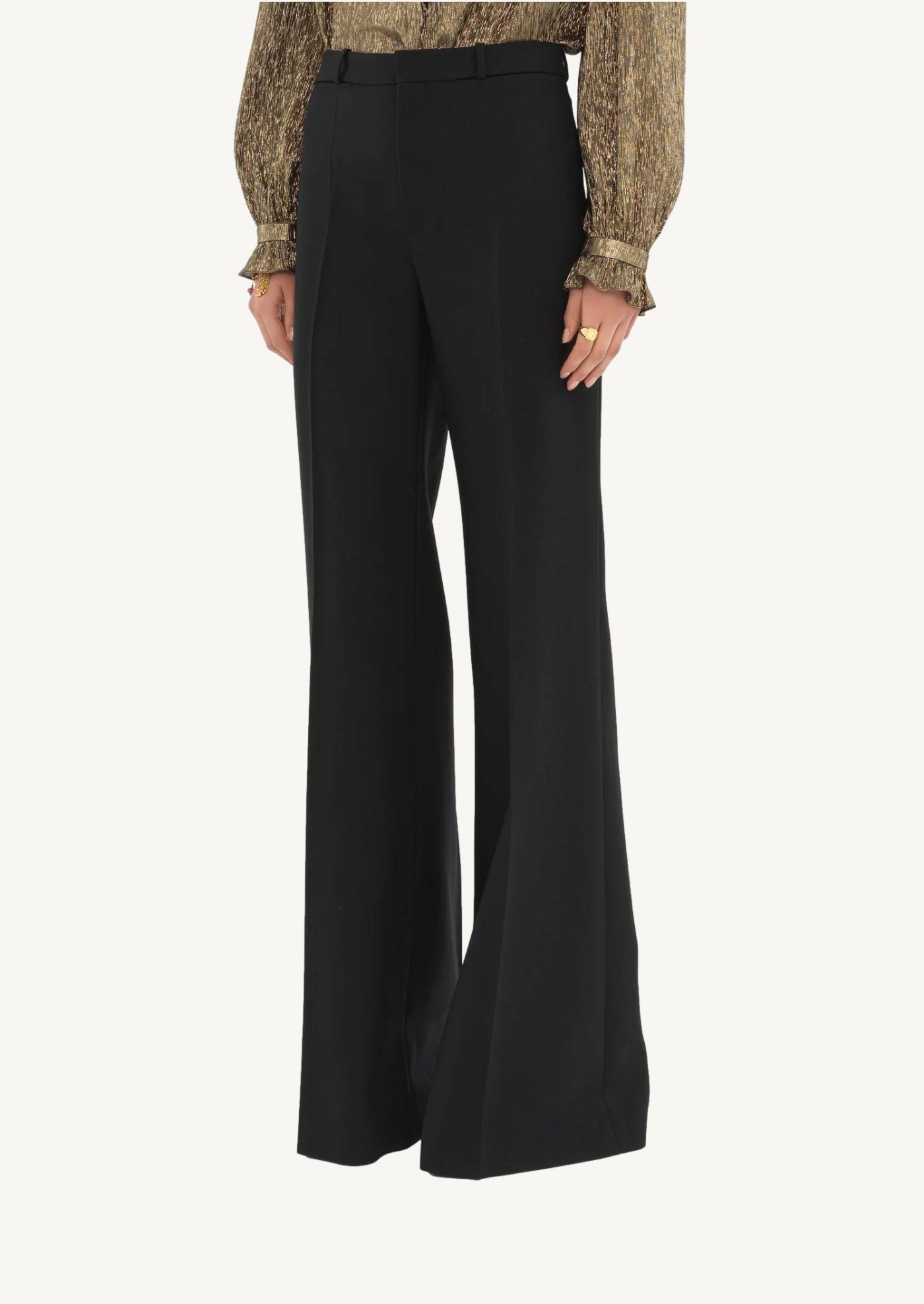 Pantalon tailleur évasé en laine grain de poudre noir