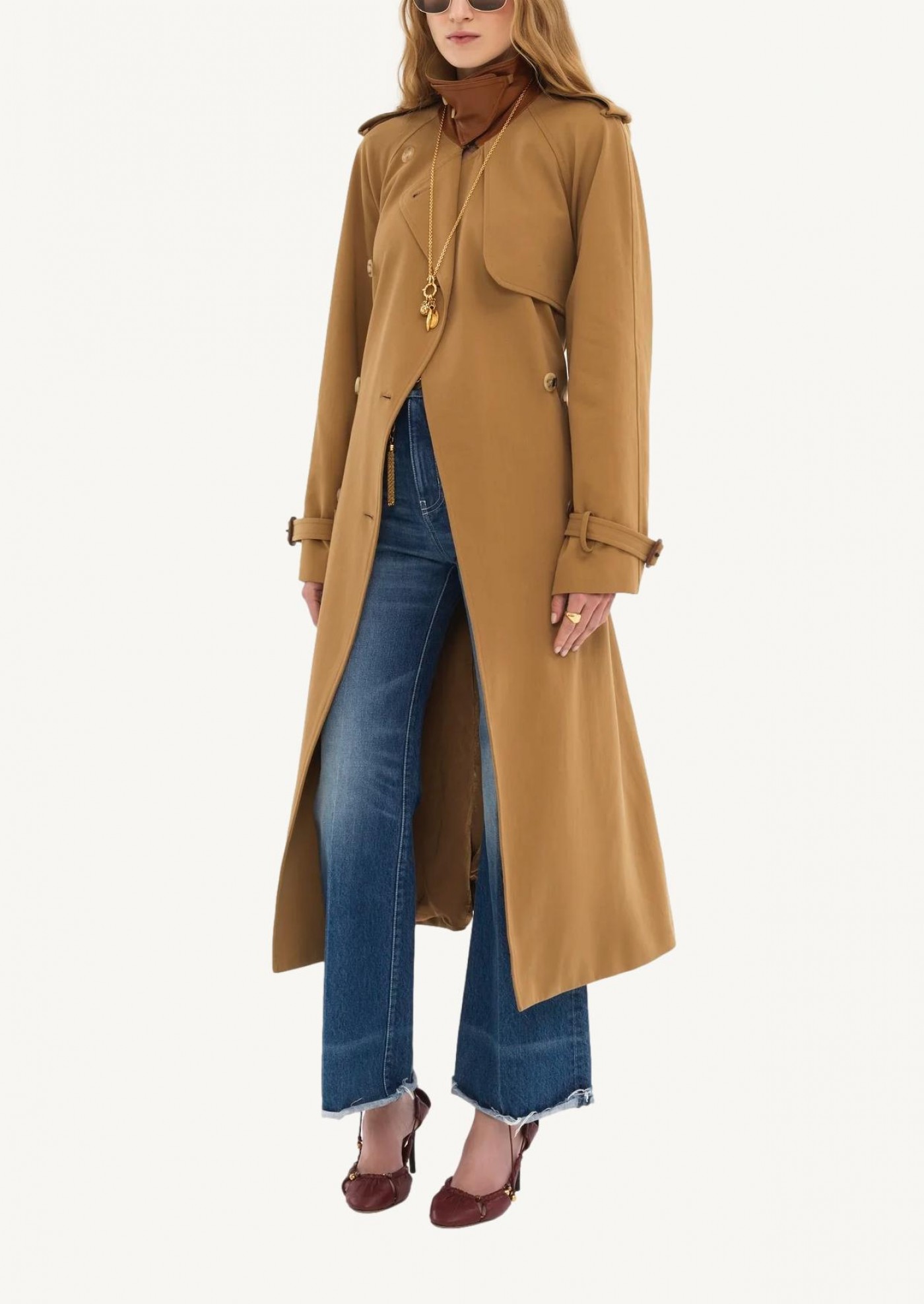 Long trench coat in cotton gabardine