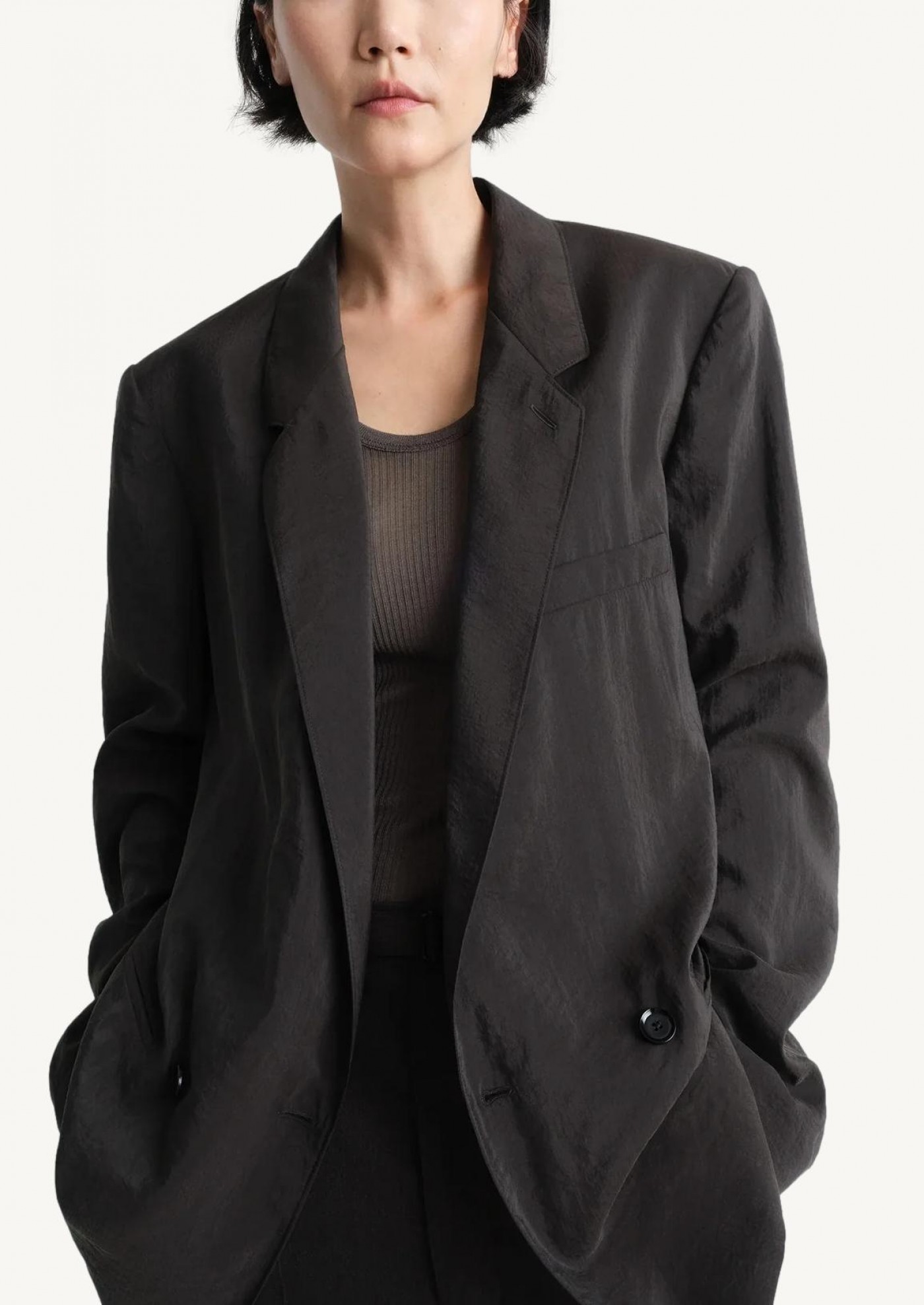 Soft espresso double-breasted suit jacket