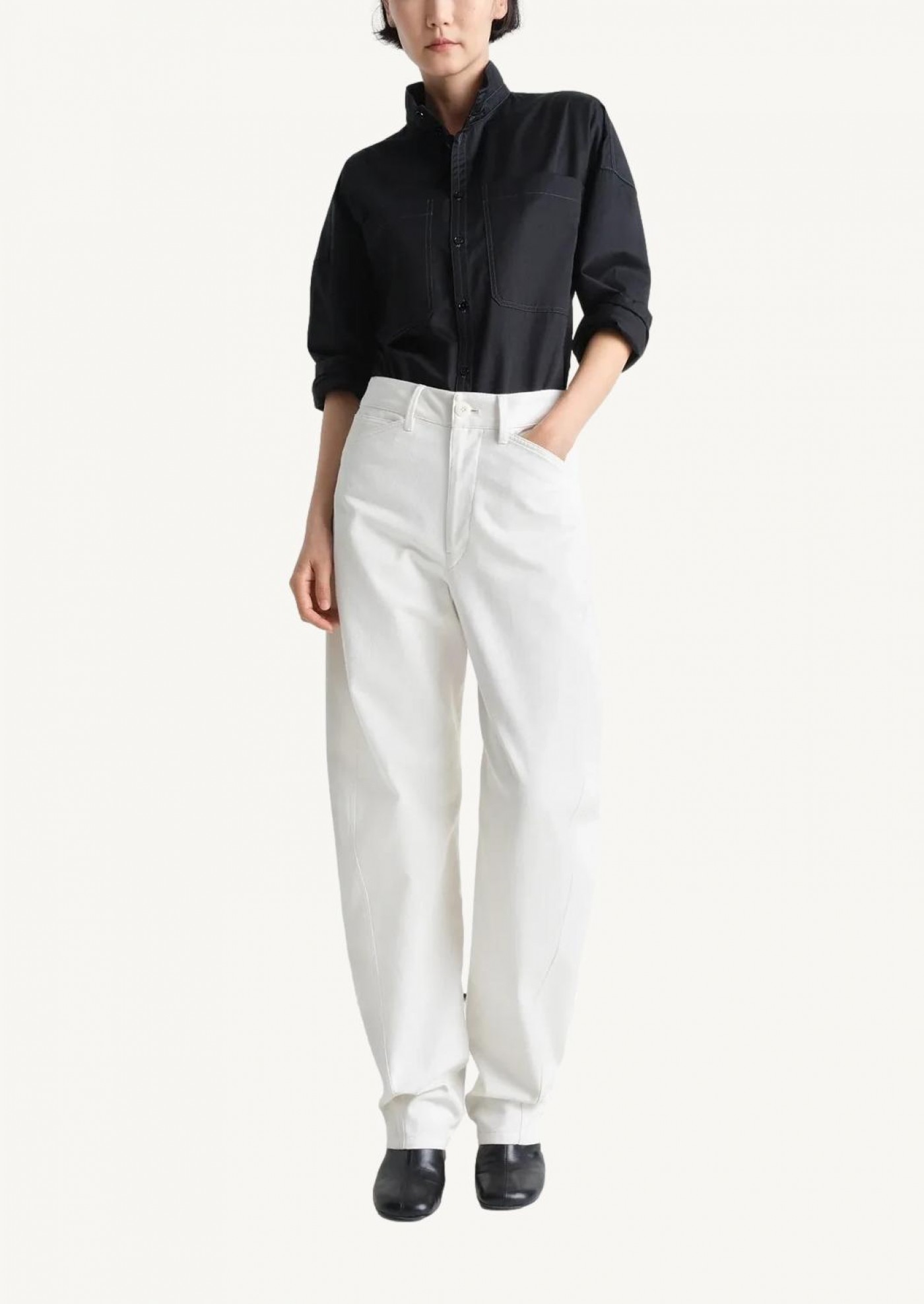 Cream five-pocket twisted pants