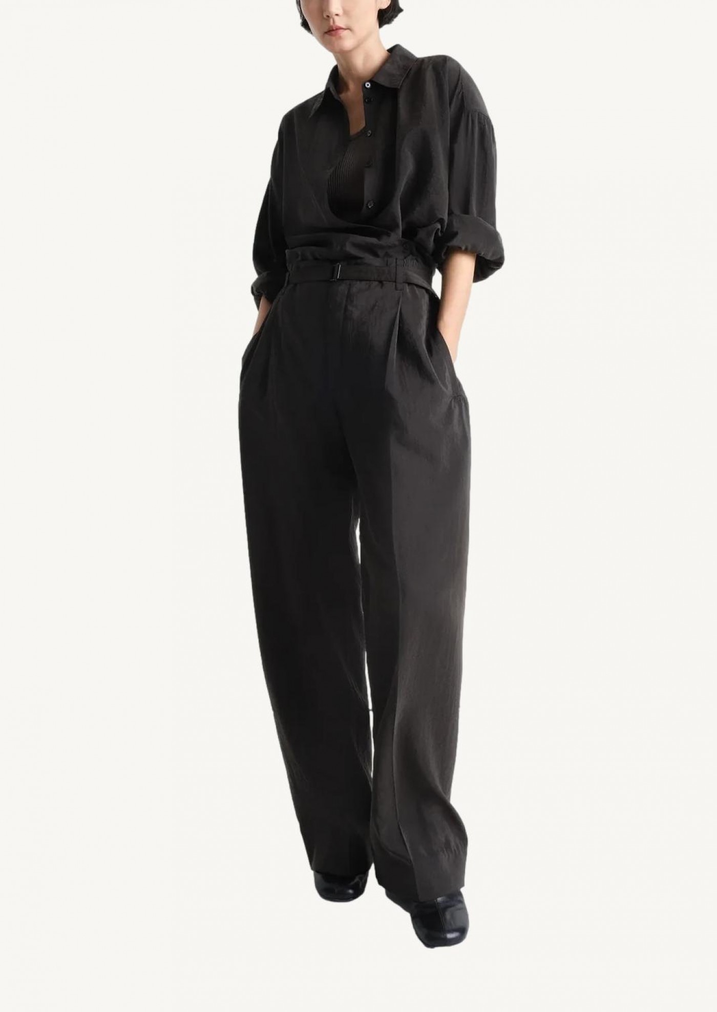 Belted espresso casual pants