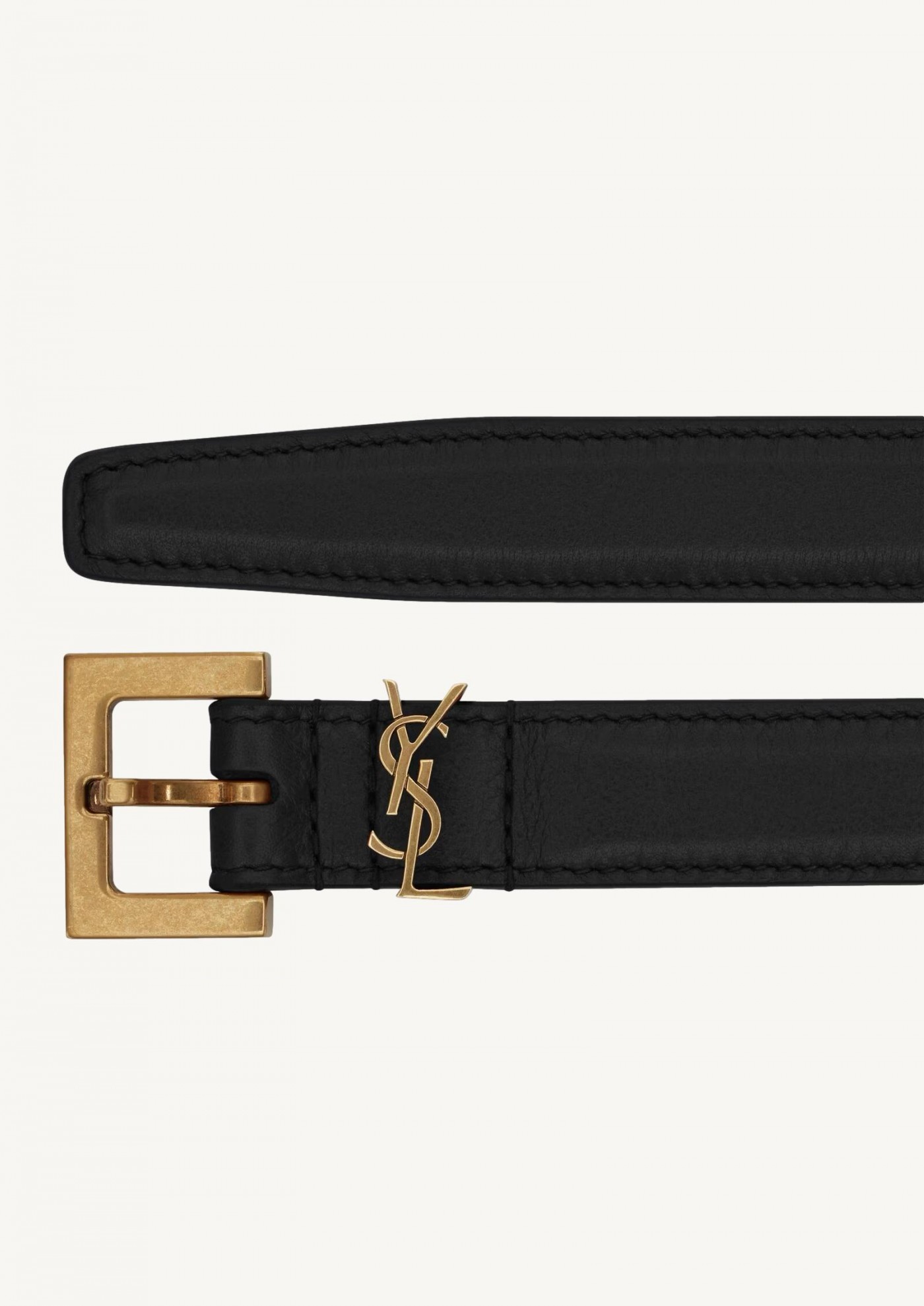 Fine ceinture cassandre en cuir lisse noir/or