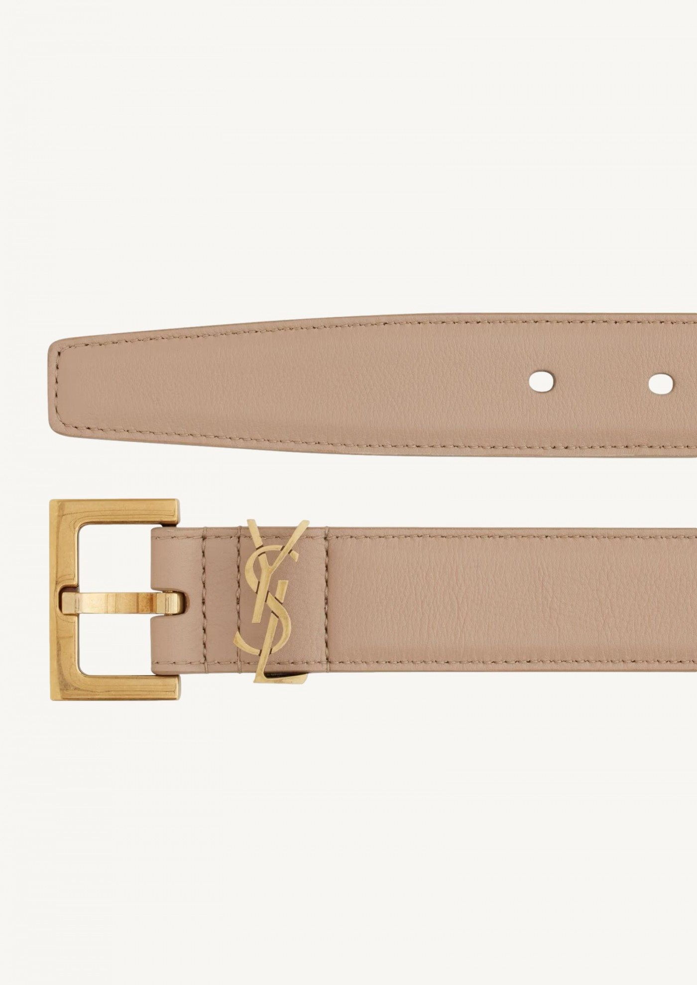 Fine ceinture cassandre en cuir lisse beige foncé