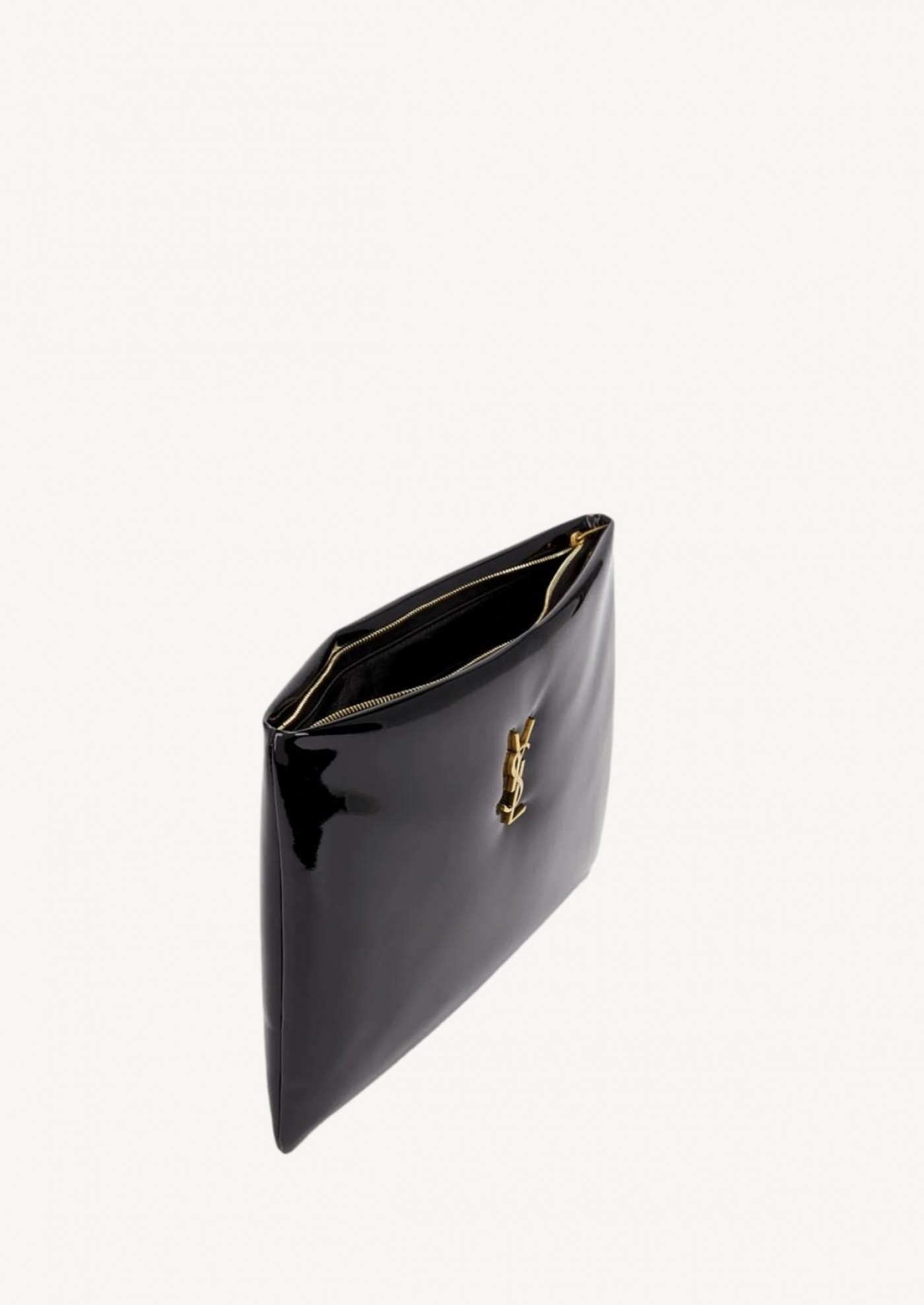 Black patent leather clutch bag