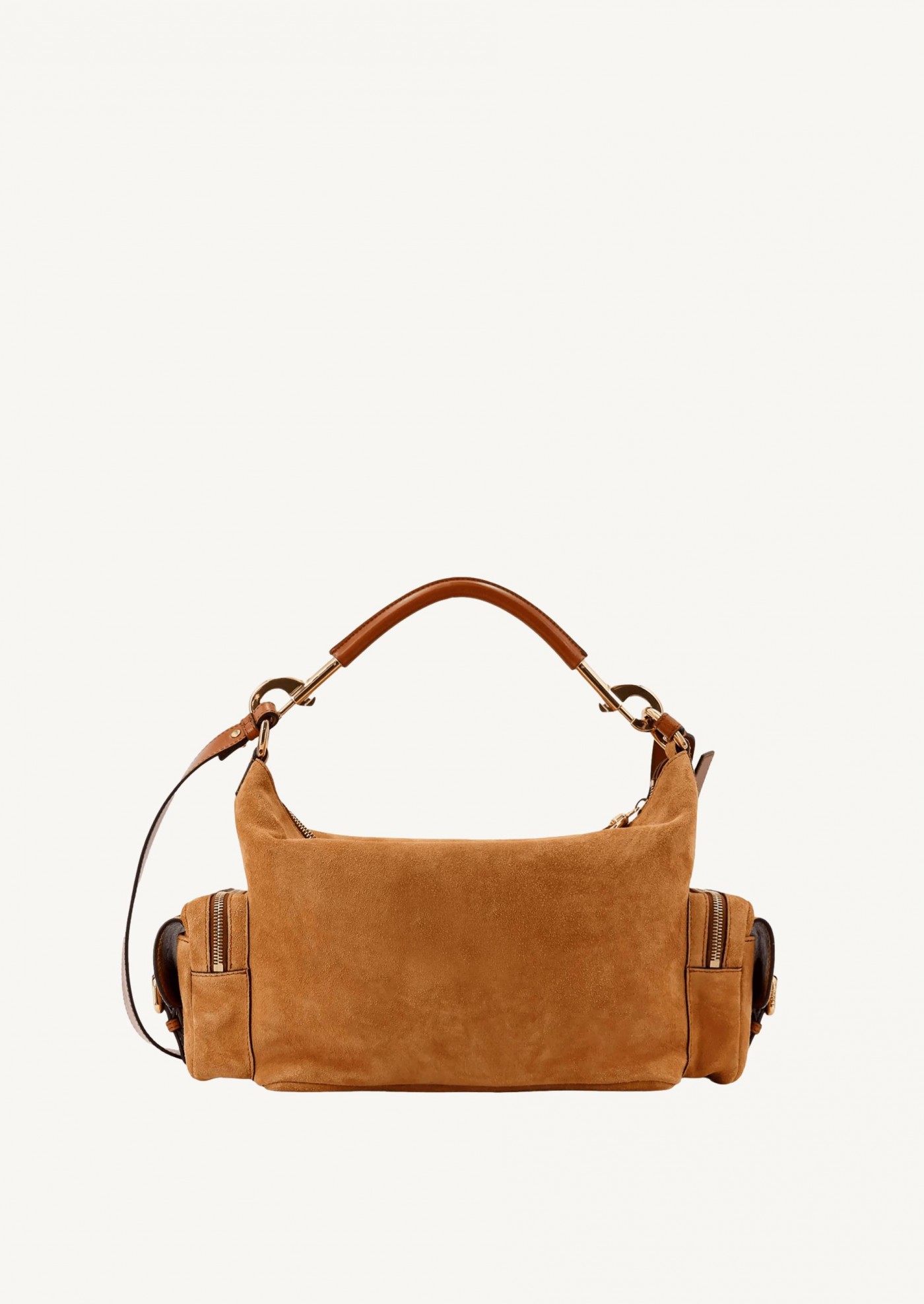 Sac camera bag en cuir velours tan