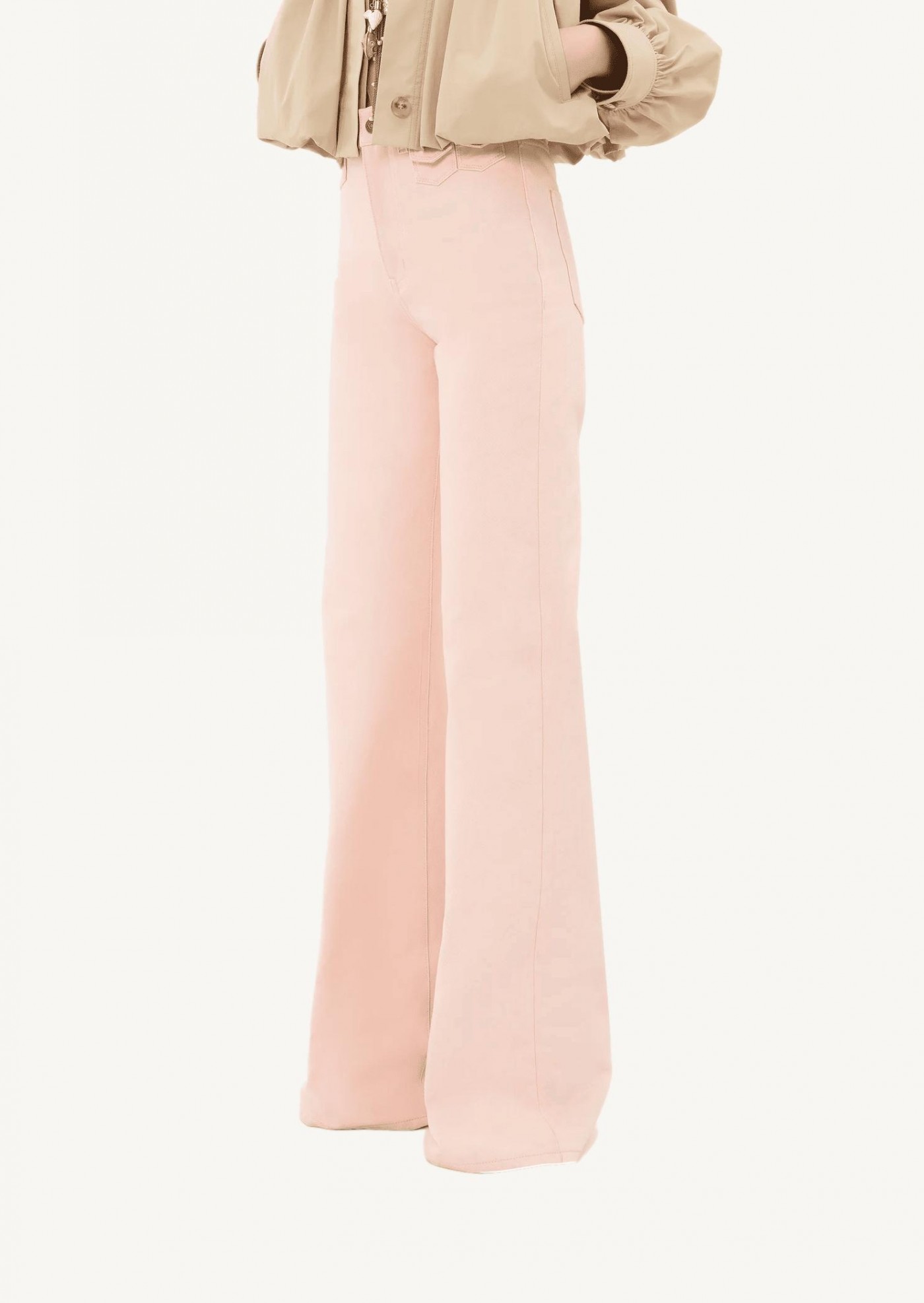 High-waisted flared jeans in pink denim