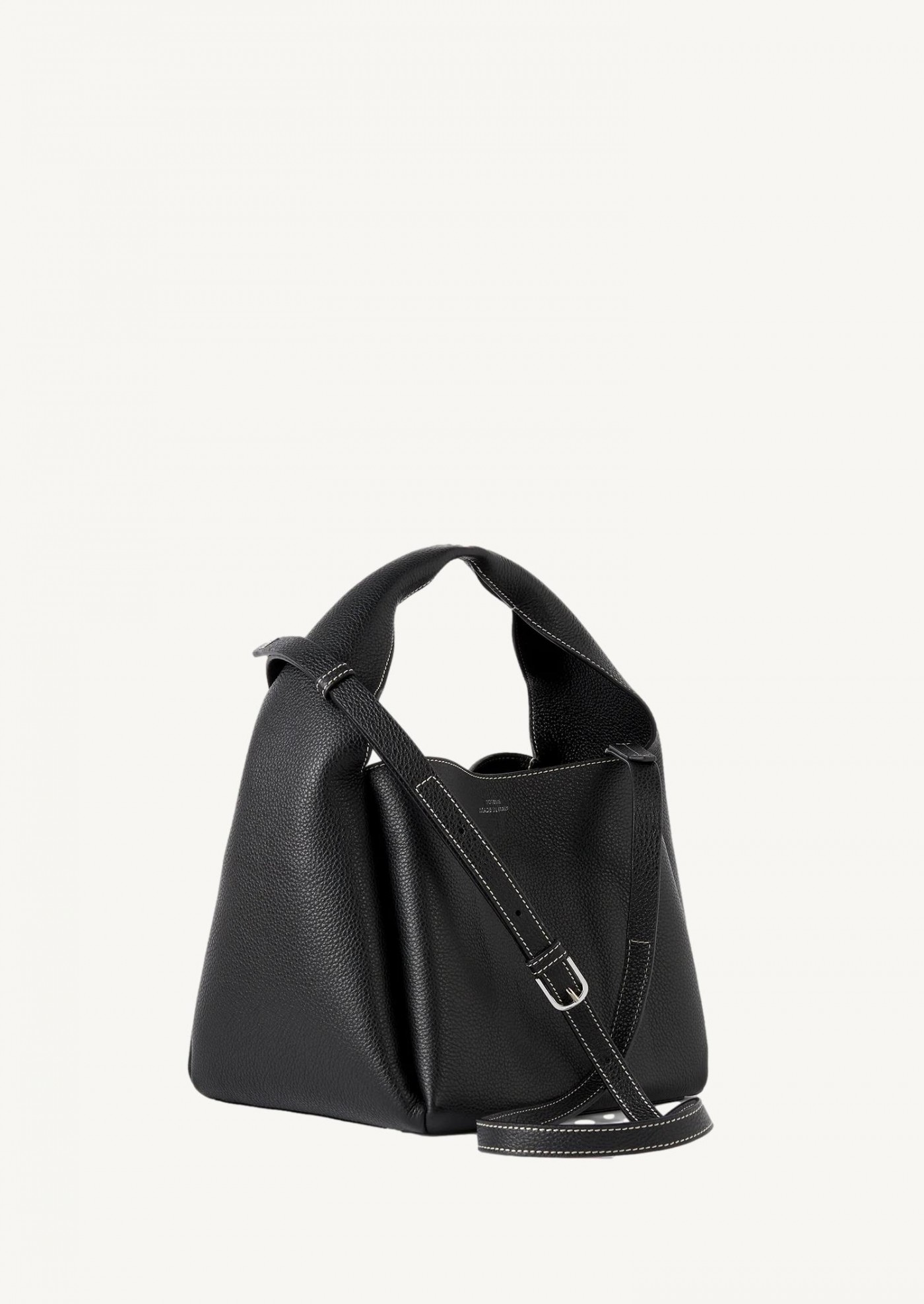 Grained-leather bucket bag black