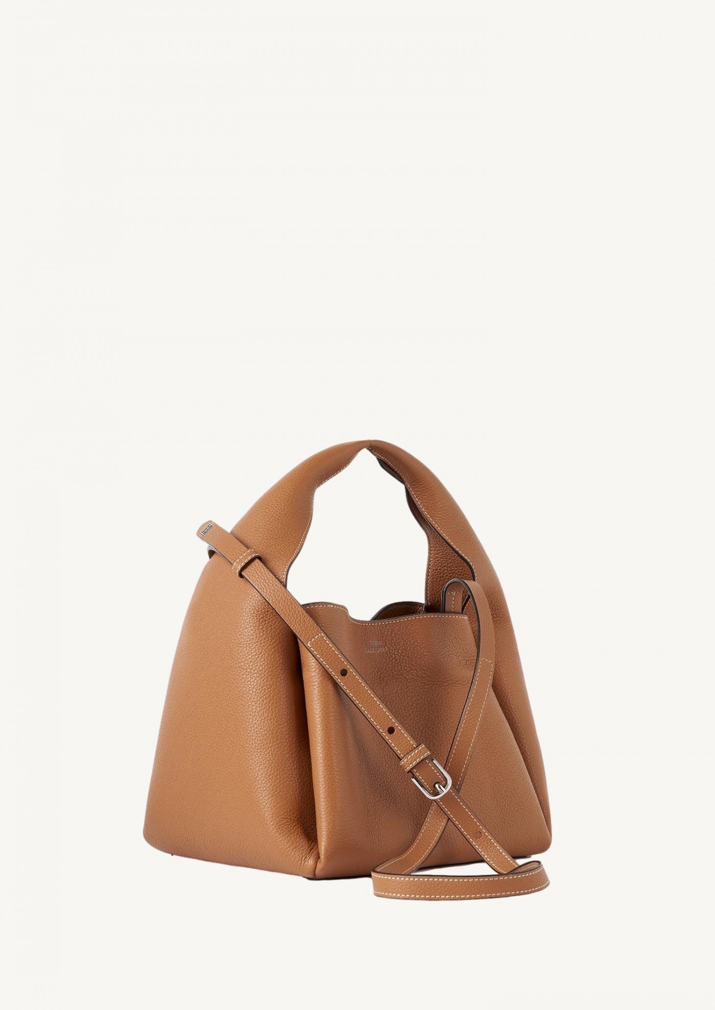 Grained-leather bucket bag tan