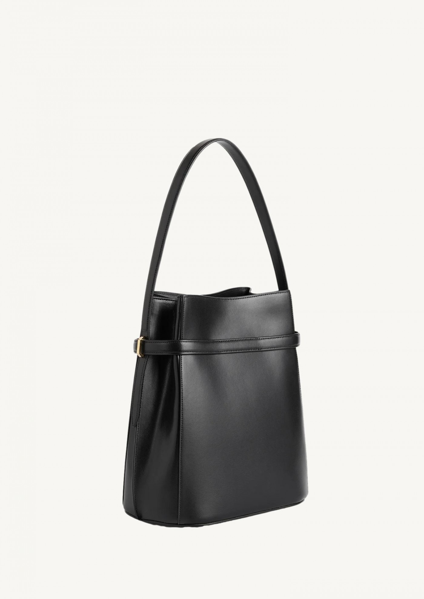 Belted leather bucket bag black